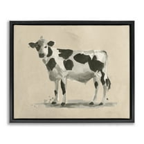 Stupell Industries Minimal Cow Painting Animals & Insects Painting Black Floater Framed Canvas Art Print Wall Art, 21 x 17