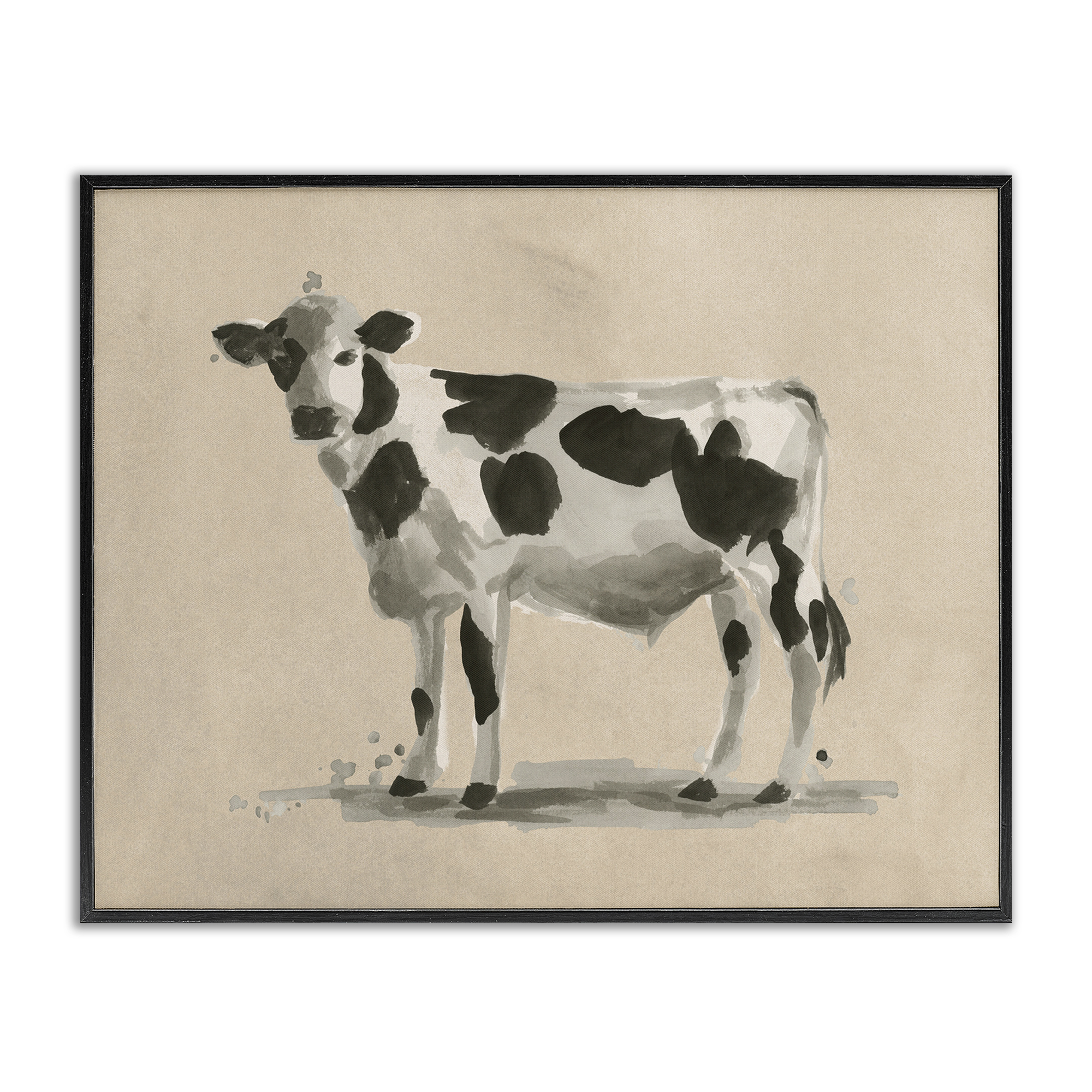 Stupell Industries Minimal Cow Painting Animals & Insects Painting Black Framed Art Print Wall Art, 14 x 11
