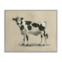 Stupell Industries Minimal Cow Painting Animals & Insects Painting Gray Framed Art Print Wall Art, 14 x 11