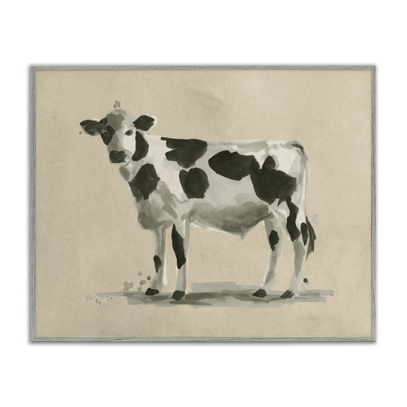 Stupell Industries Minimal Cow Painting Animals & Insects Painting Gray Framed Art Print Wall Art, 14 x 11