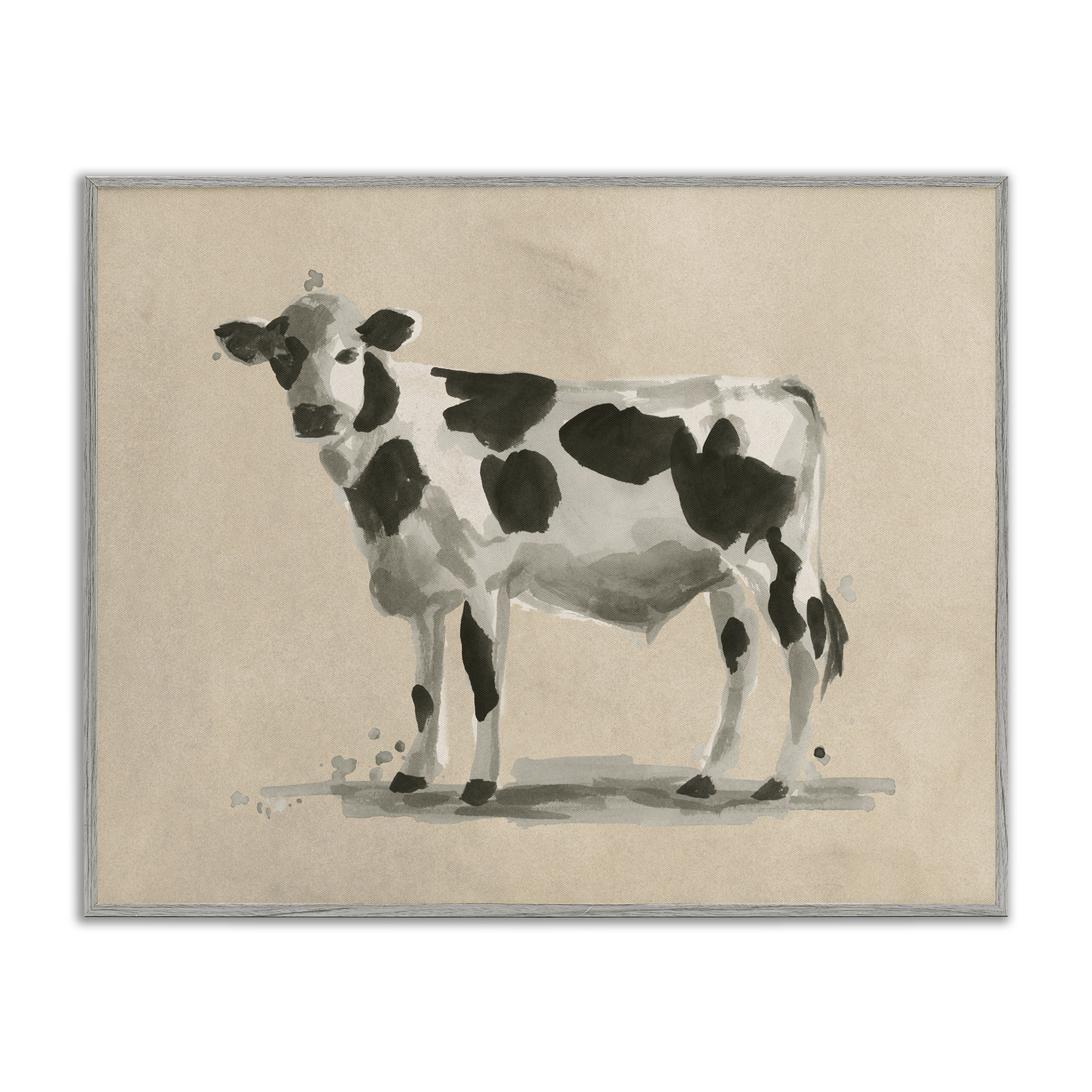 Stupell Industries Minimal Cow Painting Animals & Insects Painting Gray Framed Art Print Wall Art, 20 x 16