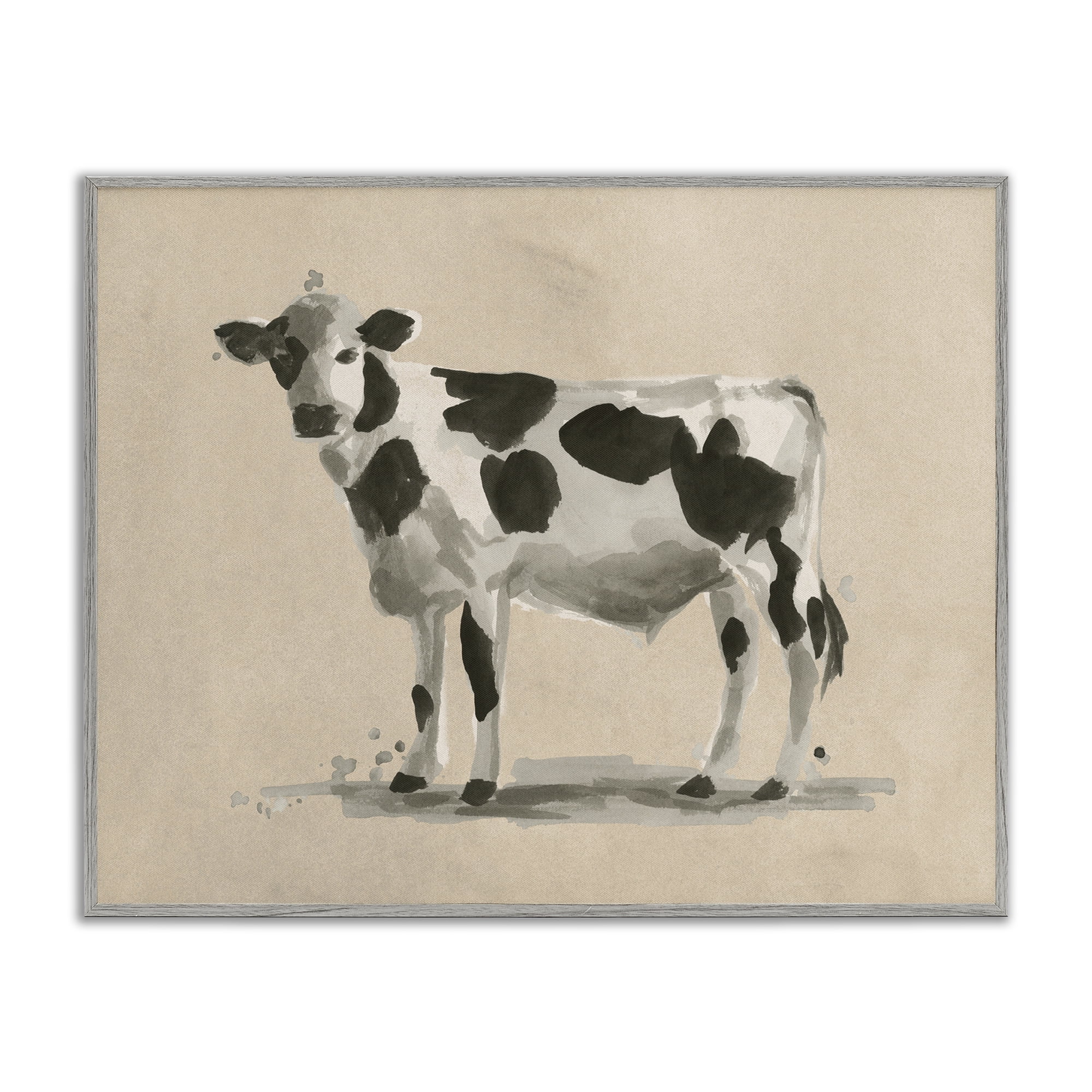 Stupell Industries Minimal Cow Painting Animals & Insects Painting Gray Framed Art Print Wall Art, 30 x 24
