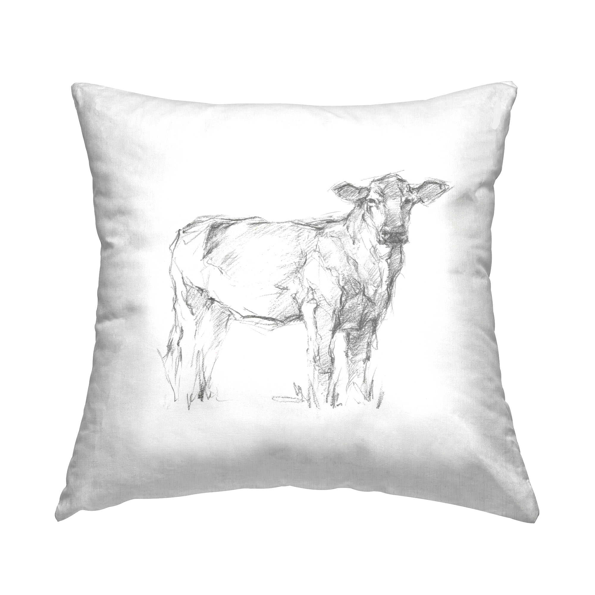 Stupell Industries Minimal Cow Sketch Style Square Decorative Printed Throw Pillow, 18 x 18