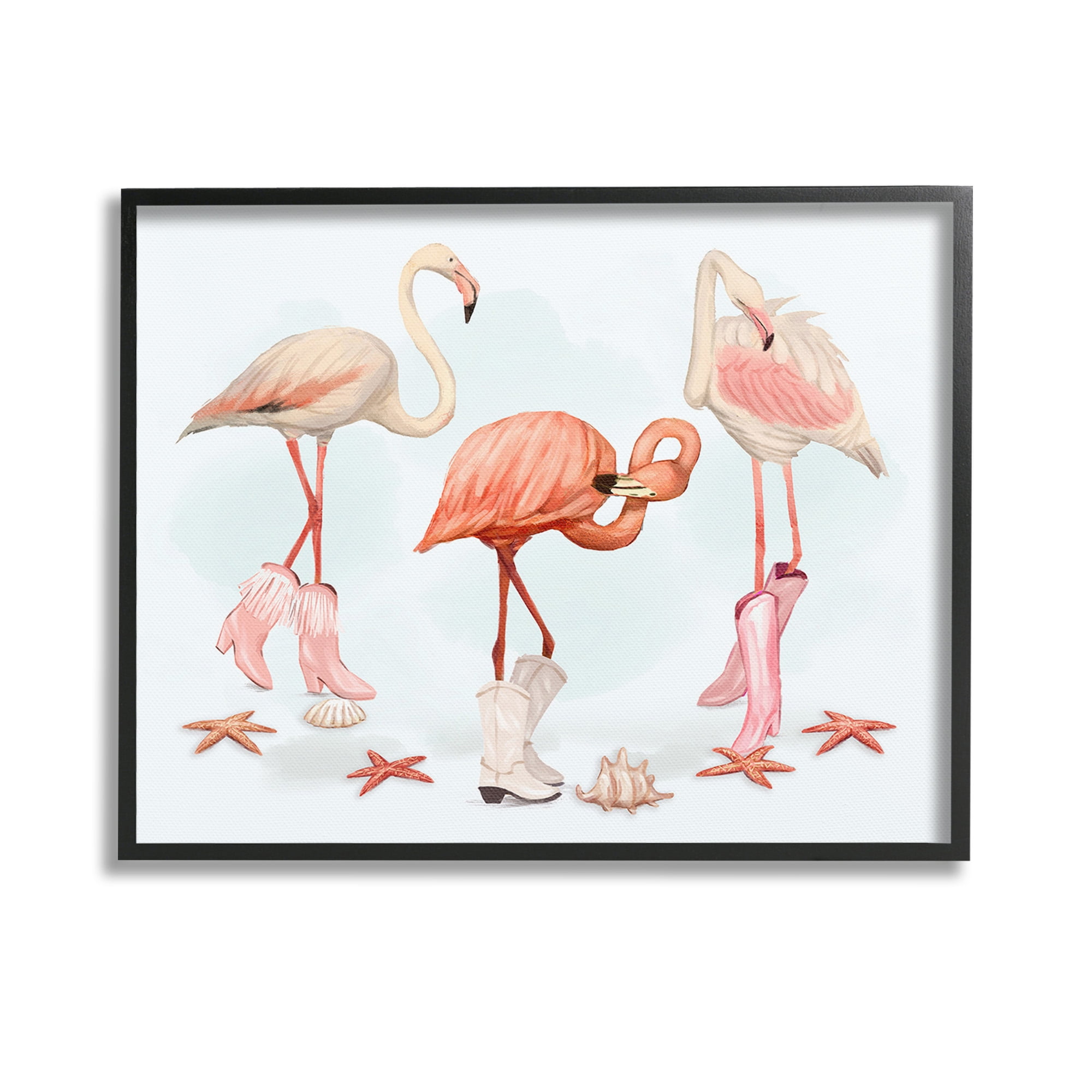 Stupell Industries Minimal Cowgirl Flamingos Animals & Insects Painting Black Framed Art Print Wall Art, 14 x 11