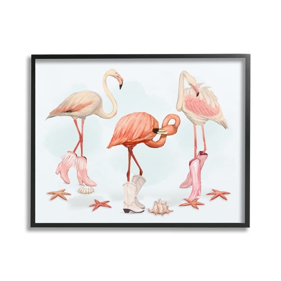Stupell Industries Minimal Cowgirl Flamingos Animals & Insects Painting Black Framed Art Print Wall Art, 30 x 24