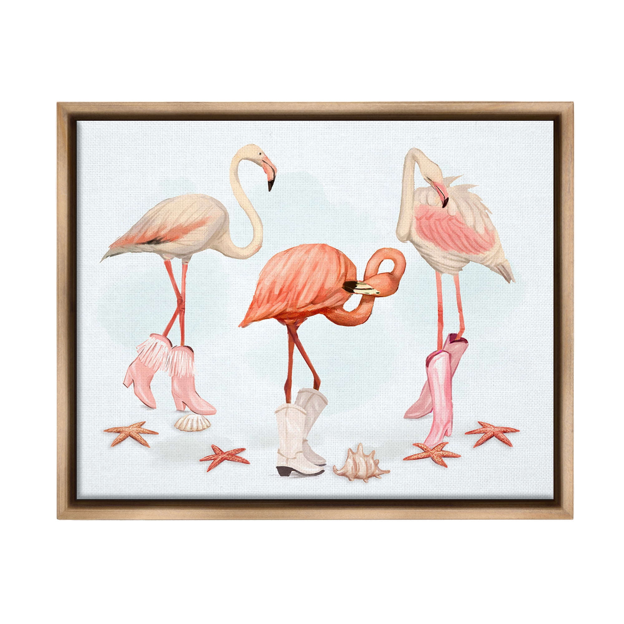 Stupell Industries Minimal Cowgirl Flamingos Animals & Insects Painting Brown Floater Framed Canvas Art Print Wall Art, 21 x 17