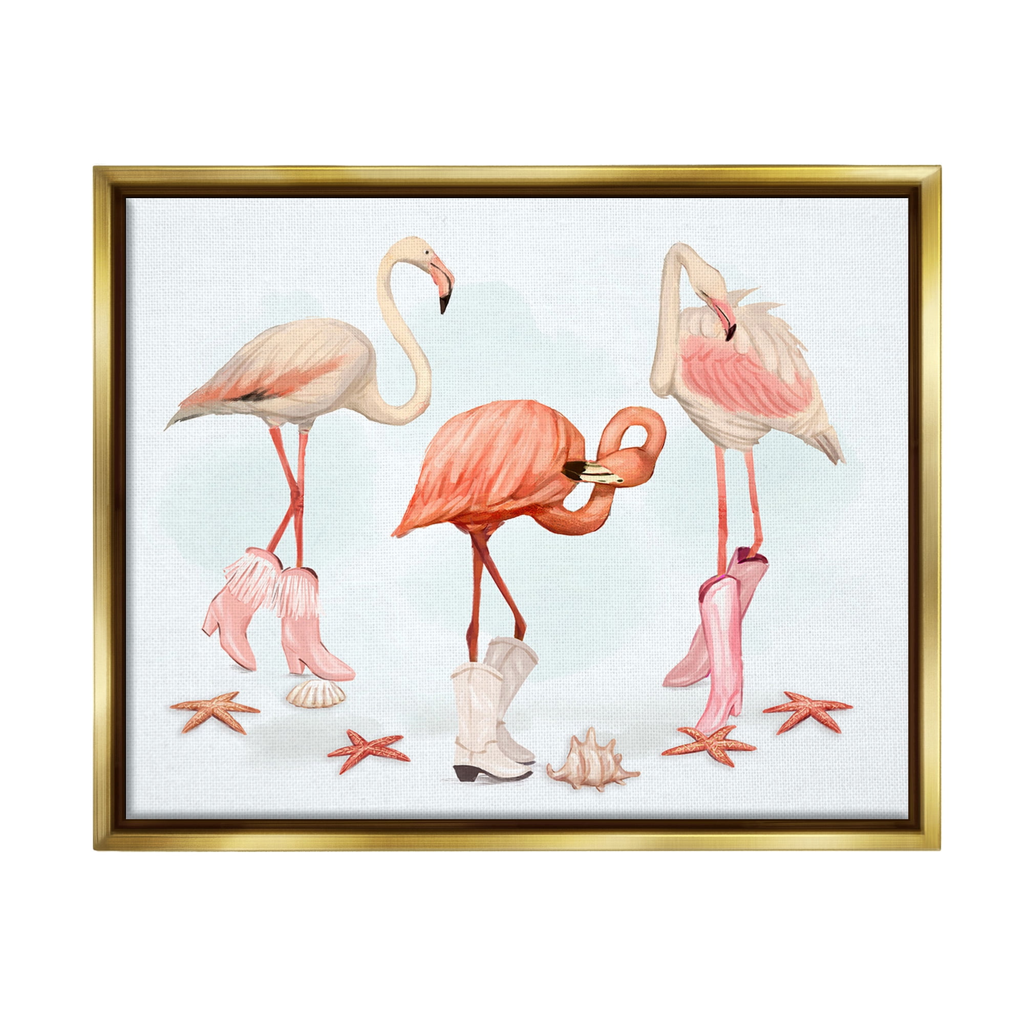 Stupell Industries Minimal Cowgirl Flamingos Animals & Insects Painting Gold Floater Framed Canvas Art Print Wall Art, 21 x 17
