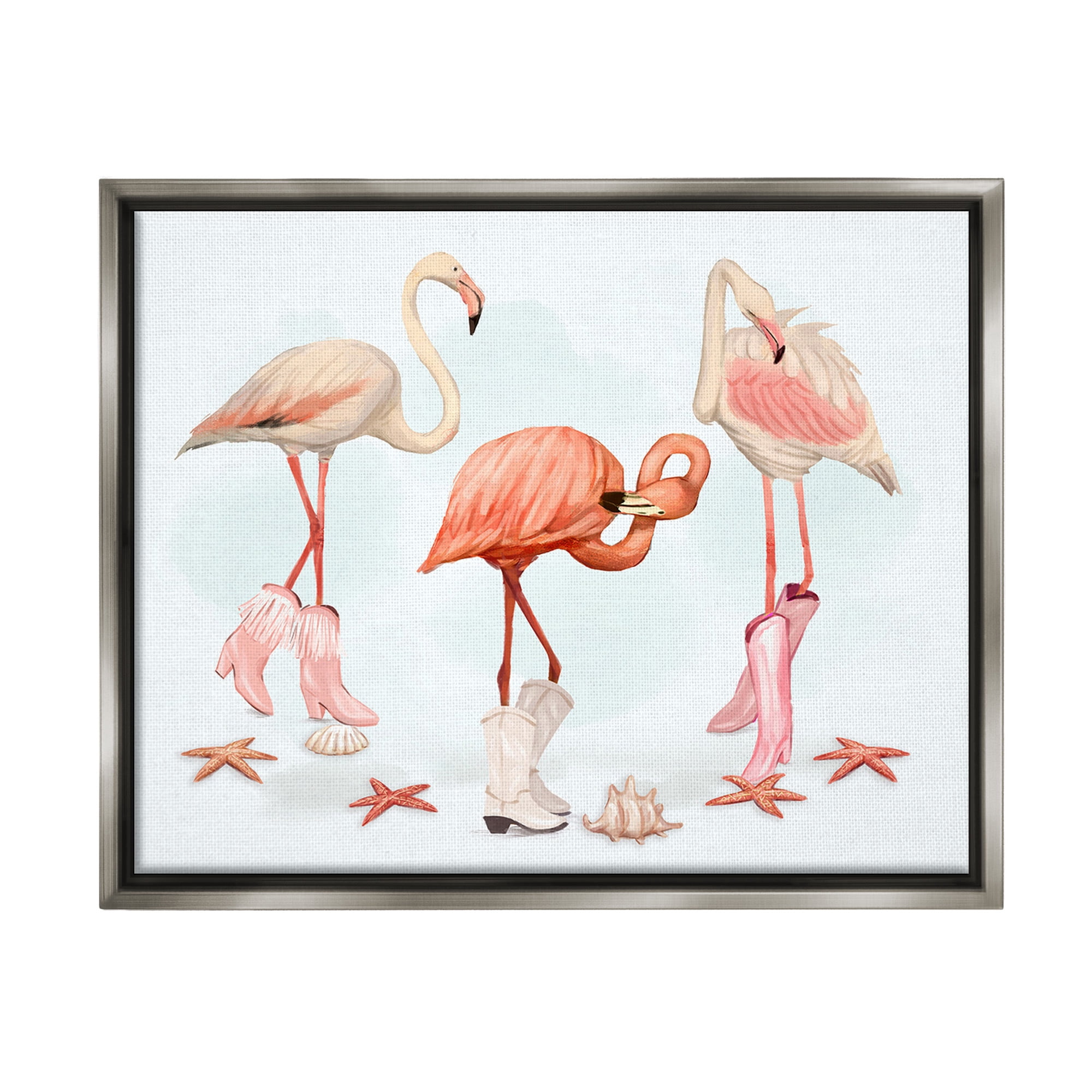 Stupell Industries Minimal Cowgirl Flamingos Animals & Insects Painting Gray Floater Framed Canvas Art Print Wall Art, 31 x 25