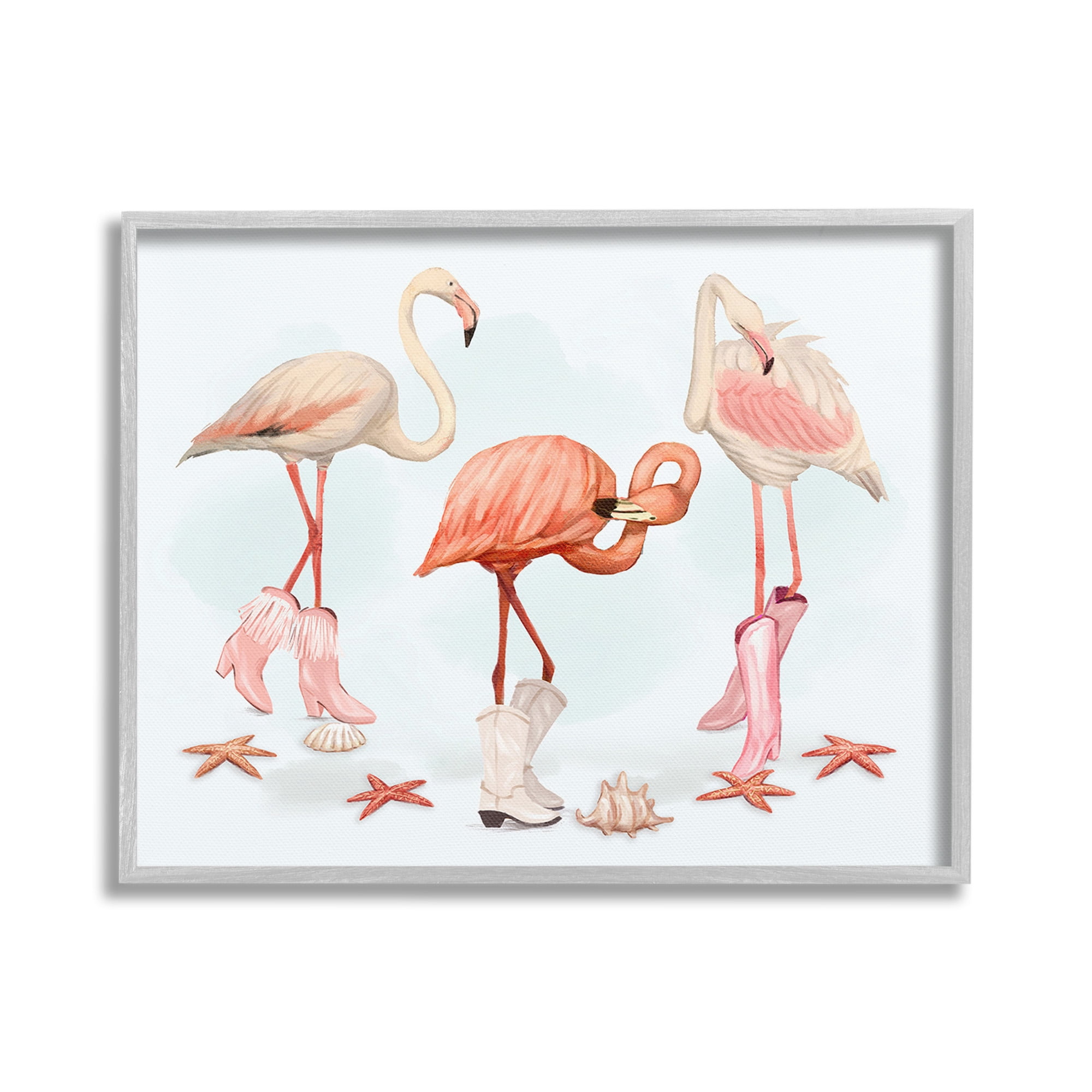 Stupell Industries Minimal Cowgirl Flamingos Animals & Insects Painting Gray Framed Art Print Wall Art, 20 x 16