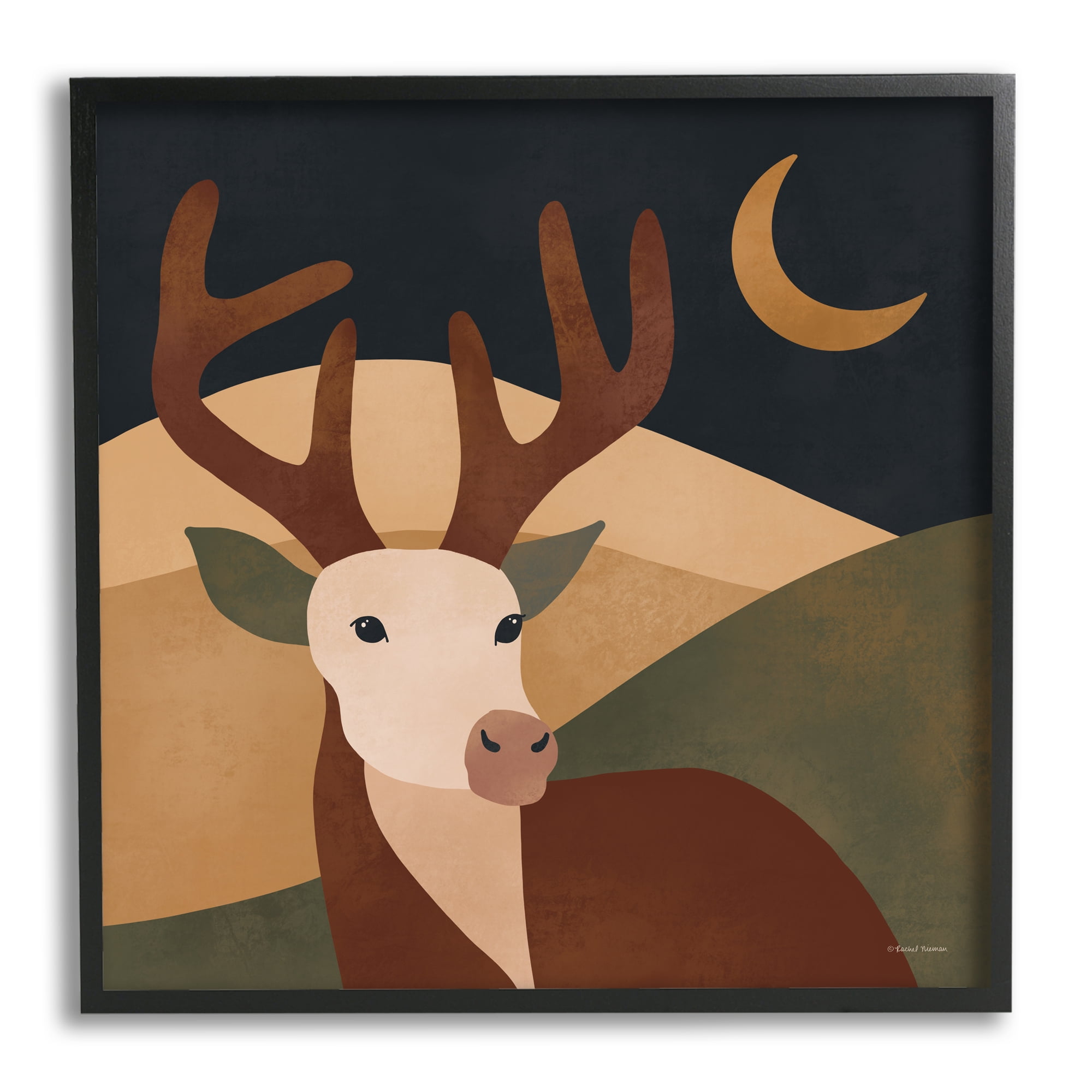 Stupell Industries Minimal Deer Landscape Animals & Insects Painting Black Framed Art Print Wall Art, 24 x 24