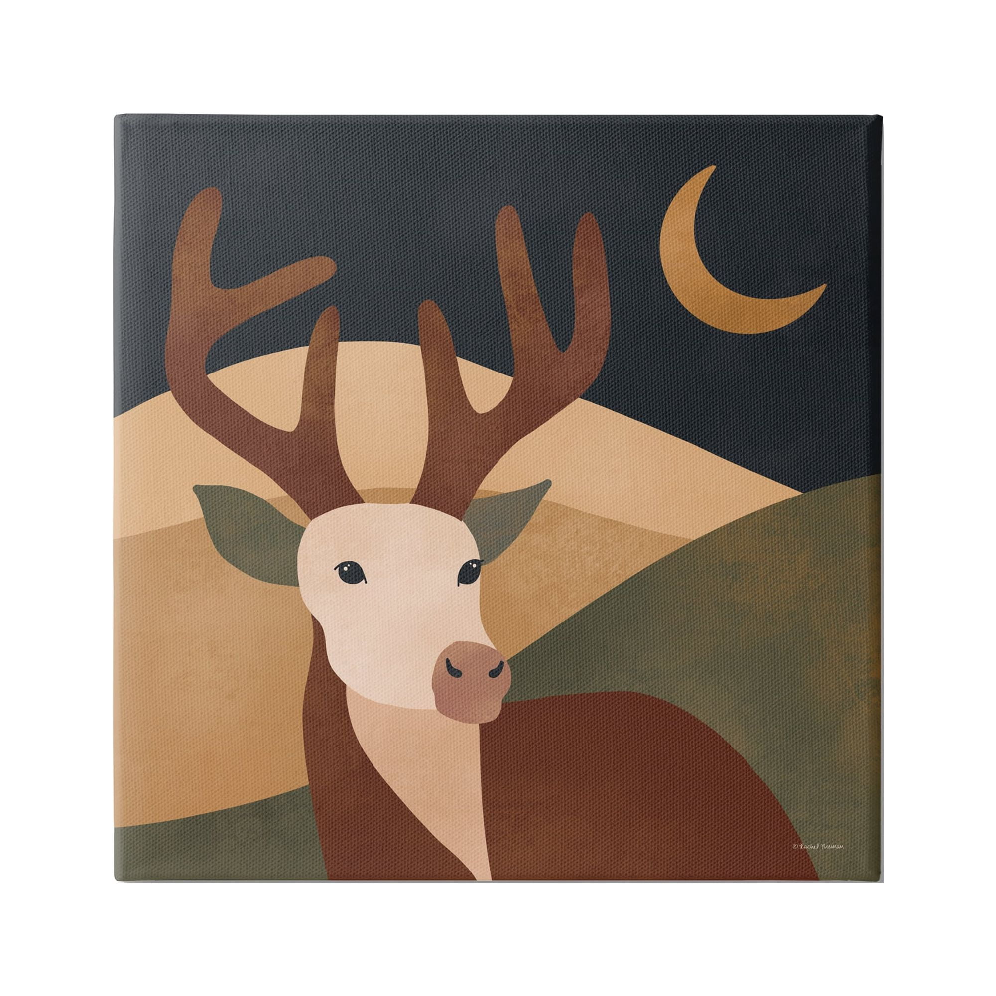 Stupell Industries Minimal Deer Landscape Animals & Insects Painting Gallery Wrapped Canvas Art Print Wall Art, 24 x 24