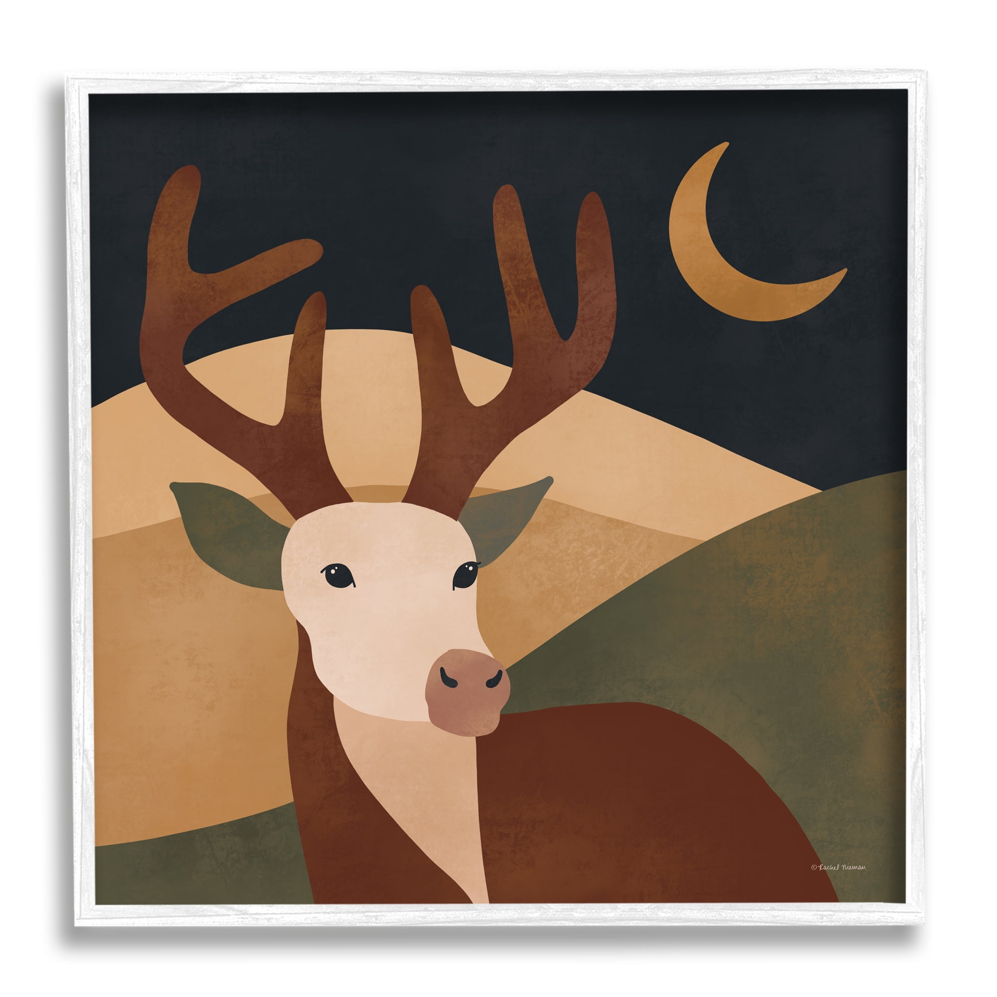 Stupell Industries Minimal Deer Landscape Animals & Insects Painting White Framed Art Print Wall Art, 24 x 24