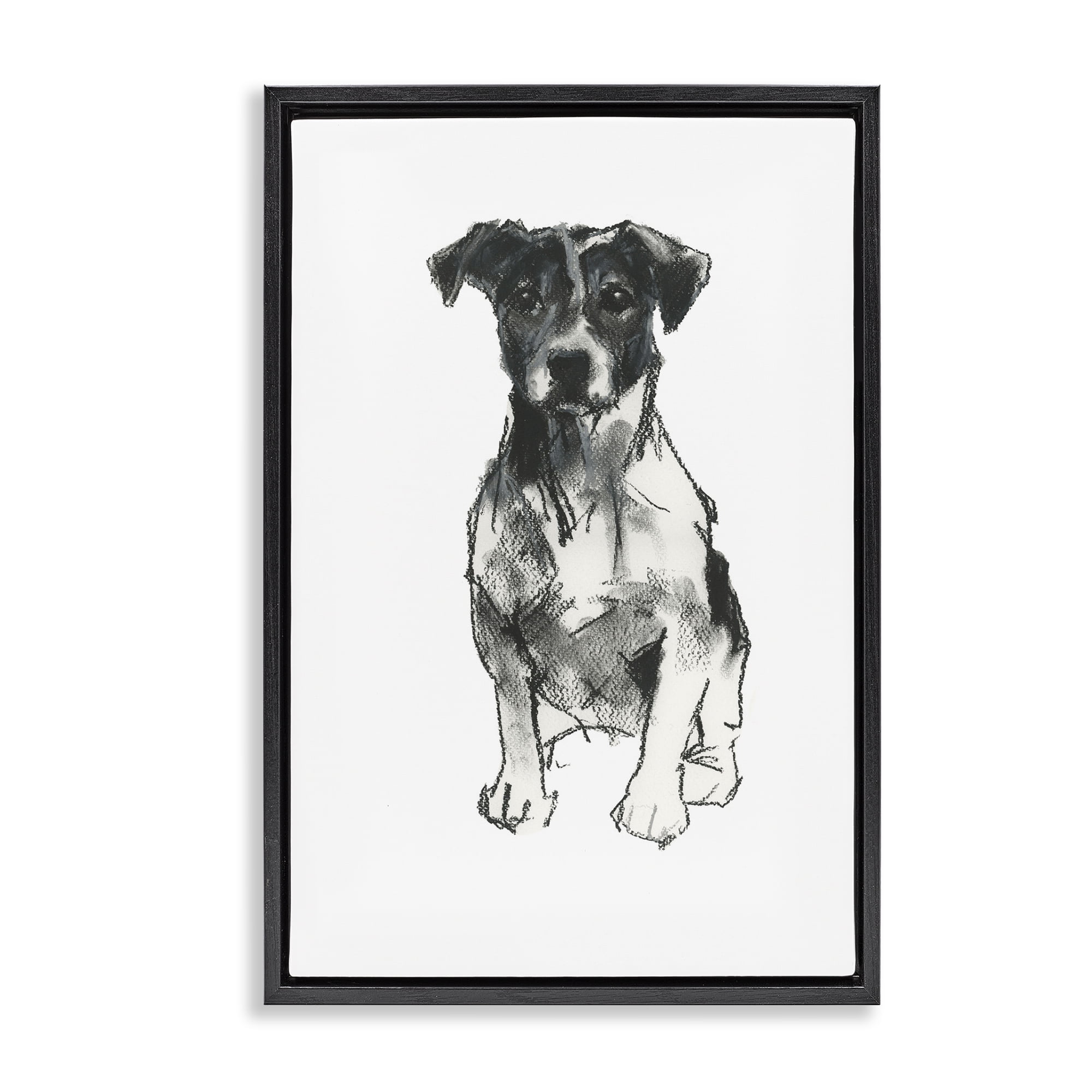 Stupell Industries Minimal Dog Drawing Animals & Insects Drawing Black Floater Framed Canvas Art Print Wall Art, 17 x 25
