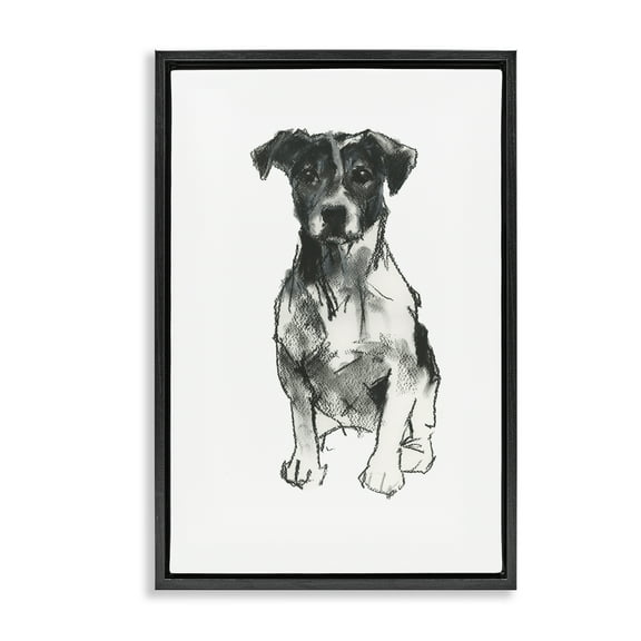 Stupell Industries Minimal Dog Drawing Animals & Insects Drawing Black Floater Framed Canvas Art Print Wall Art, 17 x 25