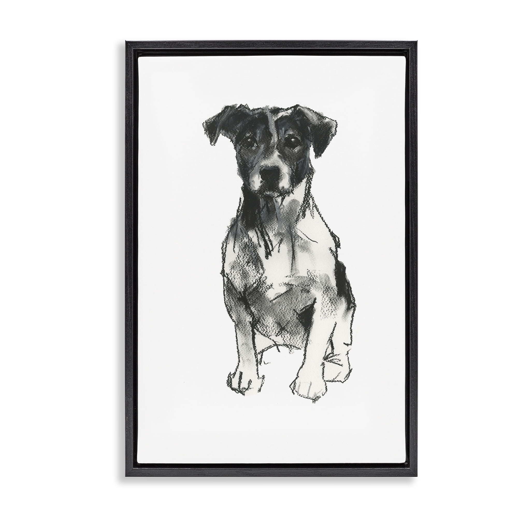 Stupell Industries Minimal Dog Drawing Animals & Insects Drawing Black Floater Framed Canvas Art Print Wall Art, 21 x 31