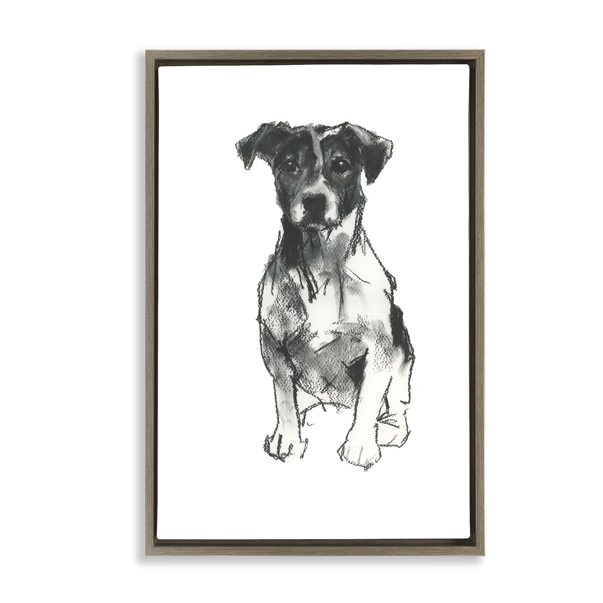 Stupell Industries Minimal Dog Drawing Animals & Insects Drawing Brown Floater Framed Canvas Art Print Wall Art, 21 x 31