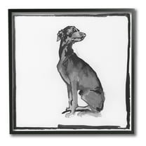 Stupell Industries Minimal Dog with Border Animals & Insects Painting Black Framed Art Print Wall Art, 12 x 12
