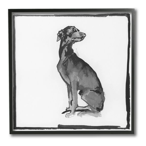 Stupell Industries Minimal Dog with Border Animals & Insects Painting Black Framed Art Print Wall Art, 12 x 12
