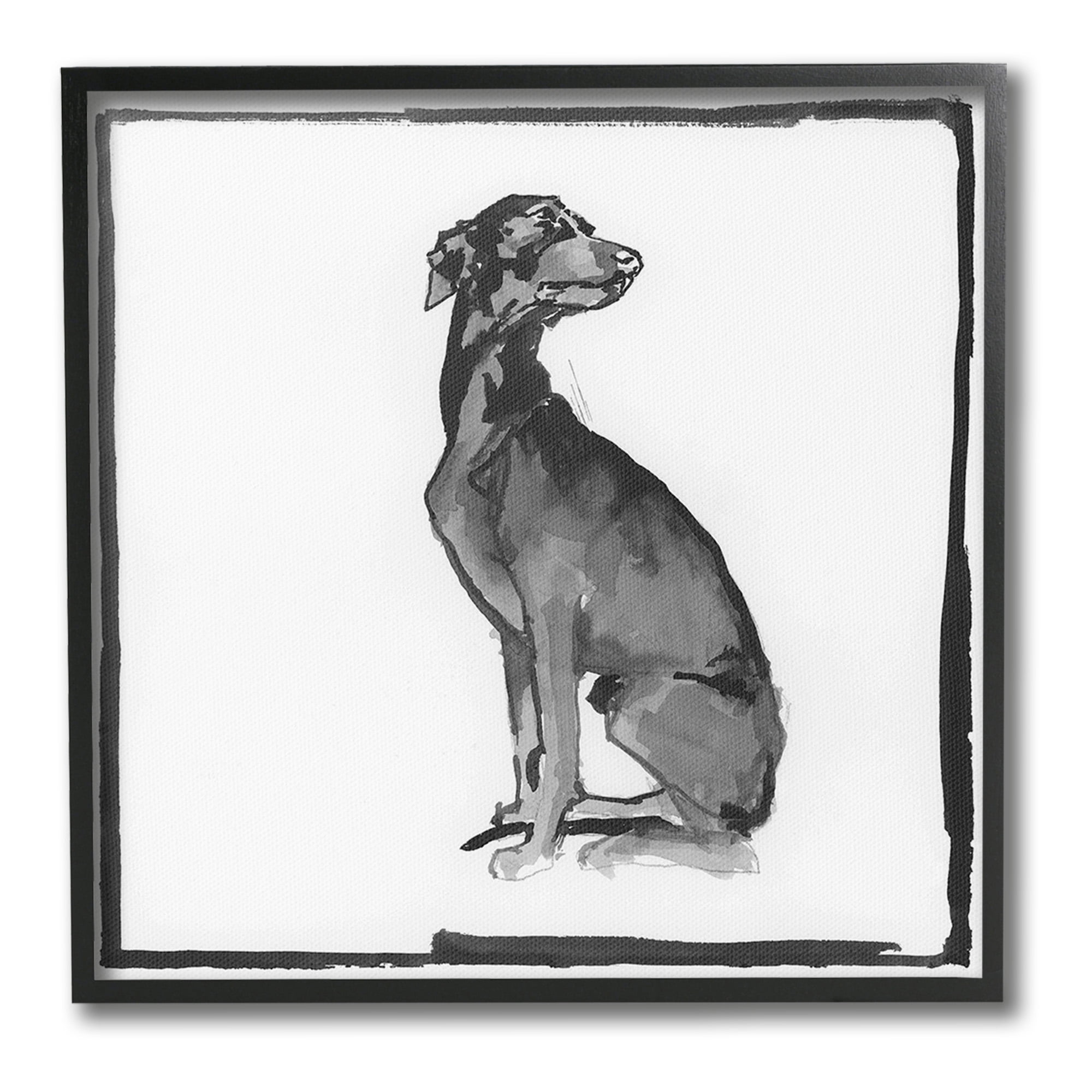 Stupell Industries Minimal Dog with Border Animals & Insects Painting Black Framed Art Print Wall Art, 17 x 17