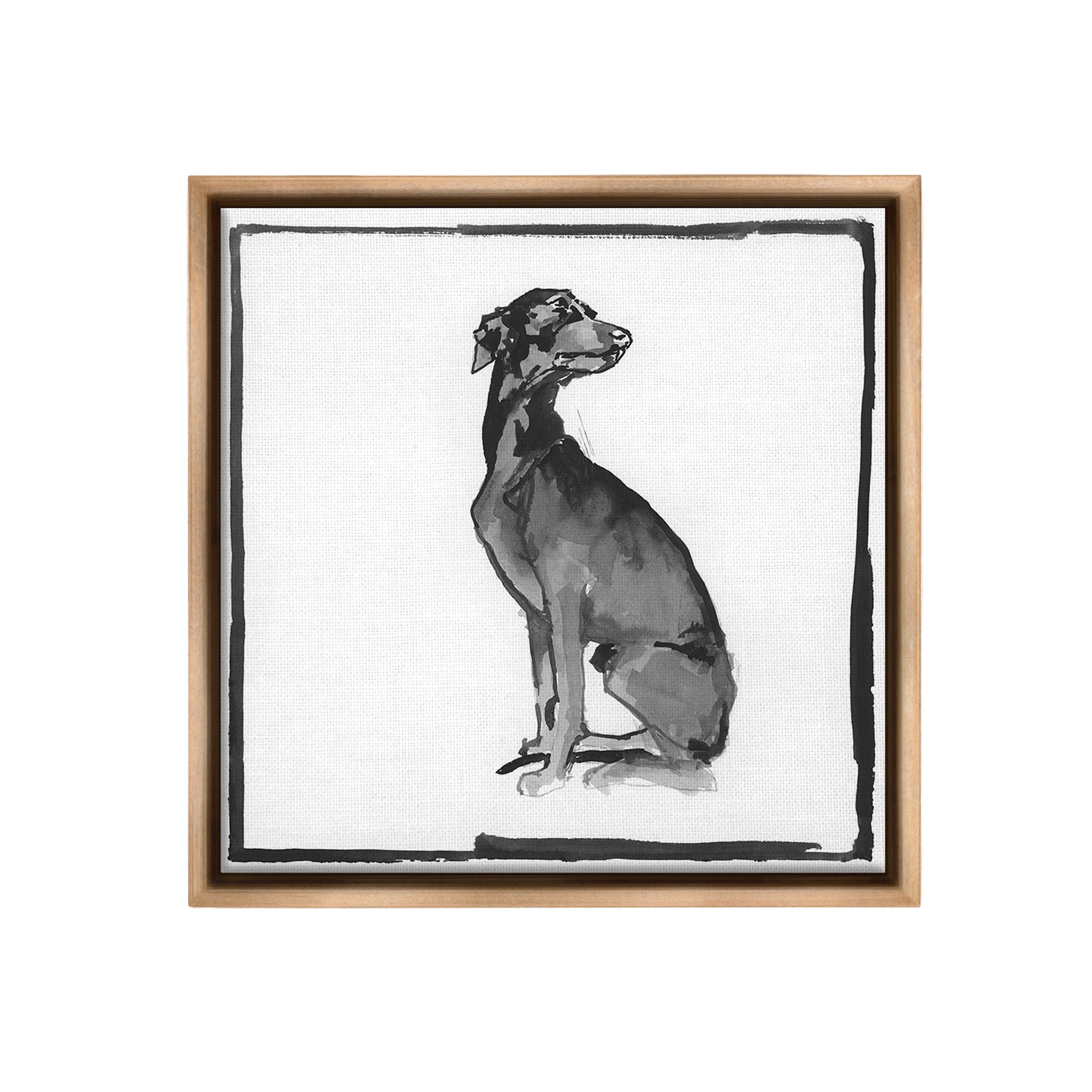 Stupell Industries Minimal Dog with Border Animals & Insects Painting Brown Floater Framed Canvas Art Print Wall Art, 18 x 18