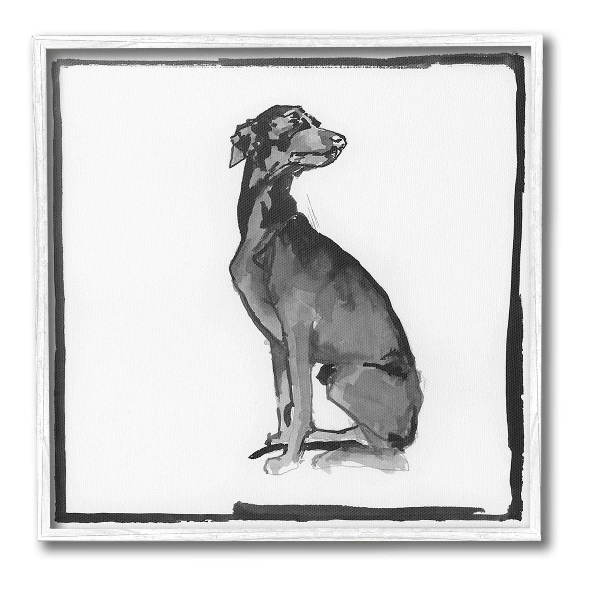 Stupell Industries Minimal Dog with Border Animals & Insects Painting White Framed Art Print Wall Art, 12 x 12