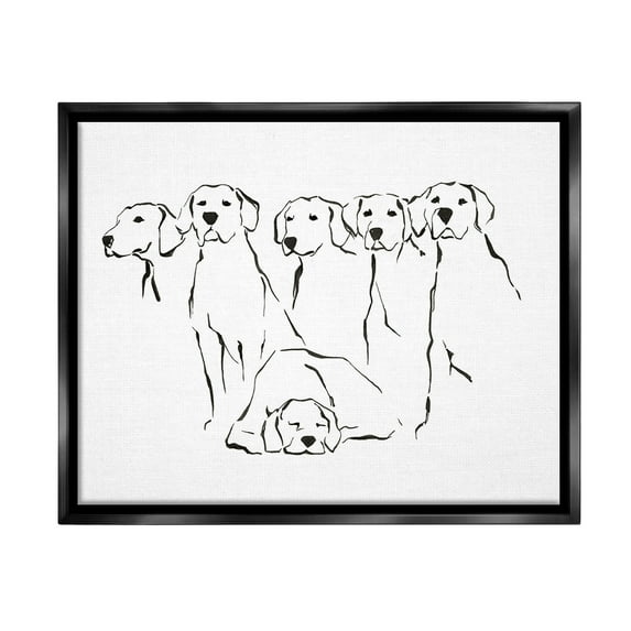Stupell Industries Minimal Dogs Doodle Animals & Insects Painting Black Floater Framed Canvas Art Print Wall Art, 21 x 17