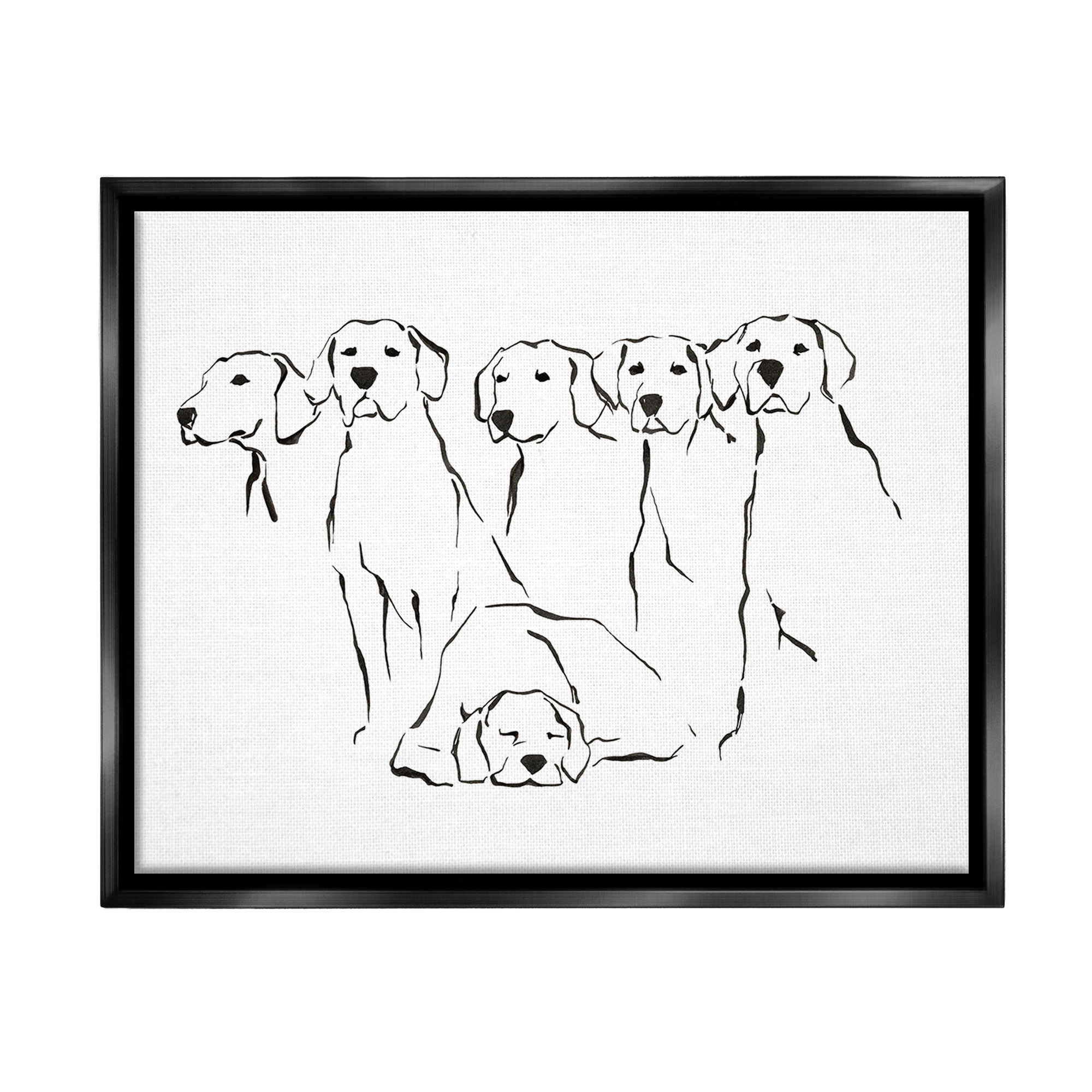 Stupell Industries Minimal Dogs Doodle Animals & Insects Painting Black Floater Framed Canvas Art Print Wall Art, 31 x 25