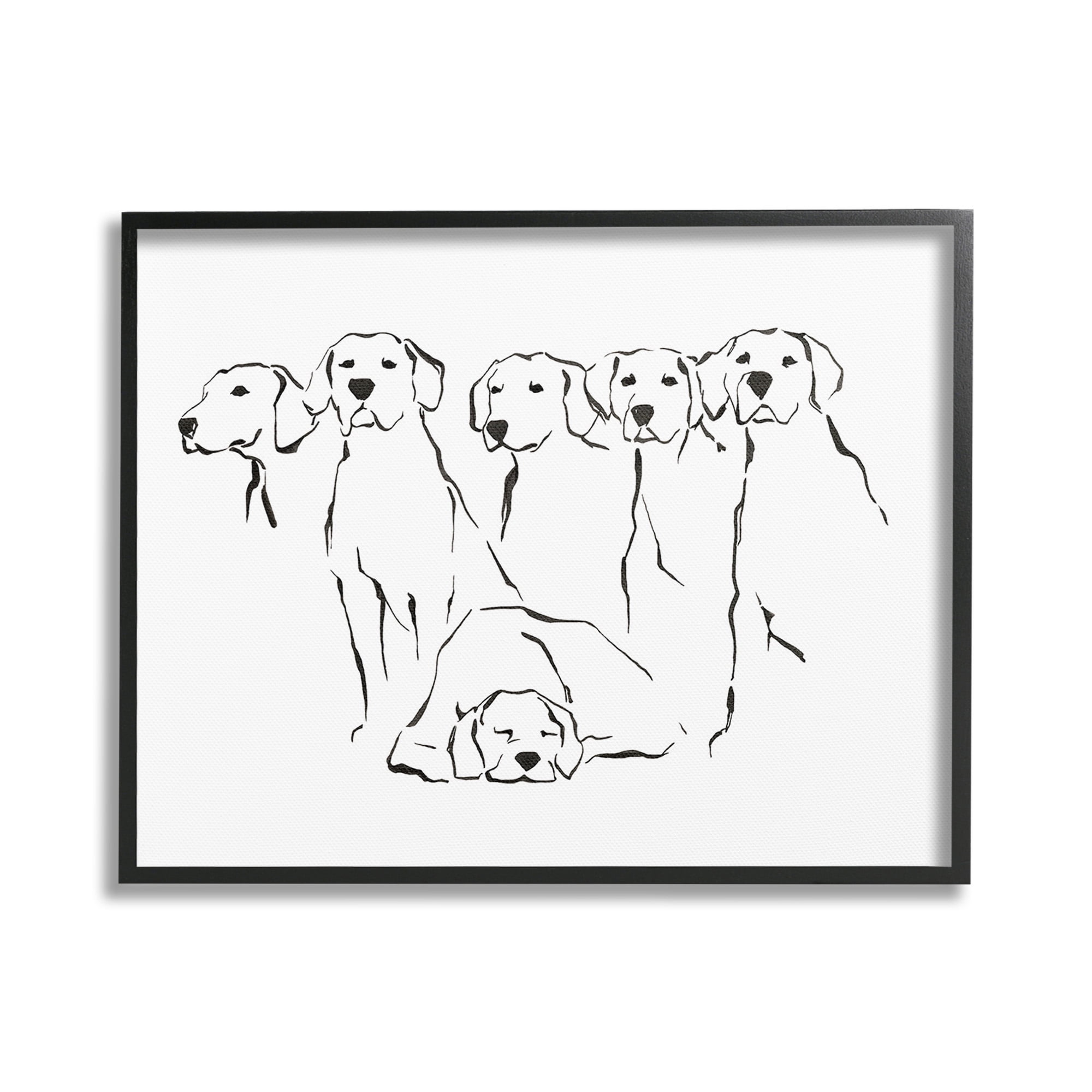 Stupell Industries Minimal Dogs Doodle Animals & Insects Painting Black Framed Art Print Wall Art, 20 x 16