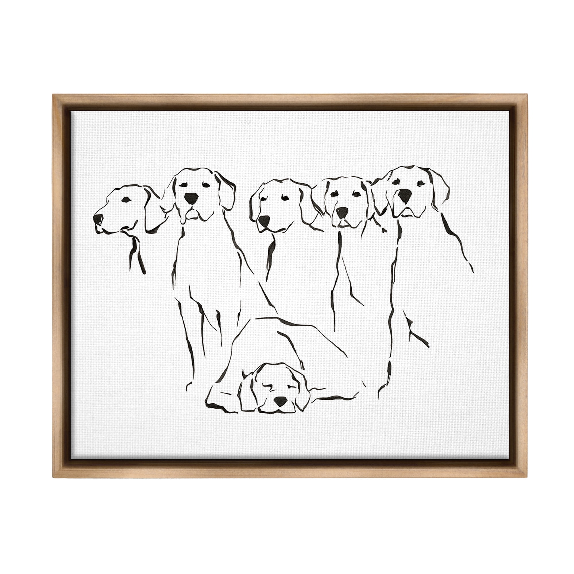 Stupell Industries Minimal Dogs Doodle Animals & Insects Painting Brown Floater Framed Canvas Art Print Wall Art, 31 x 25