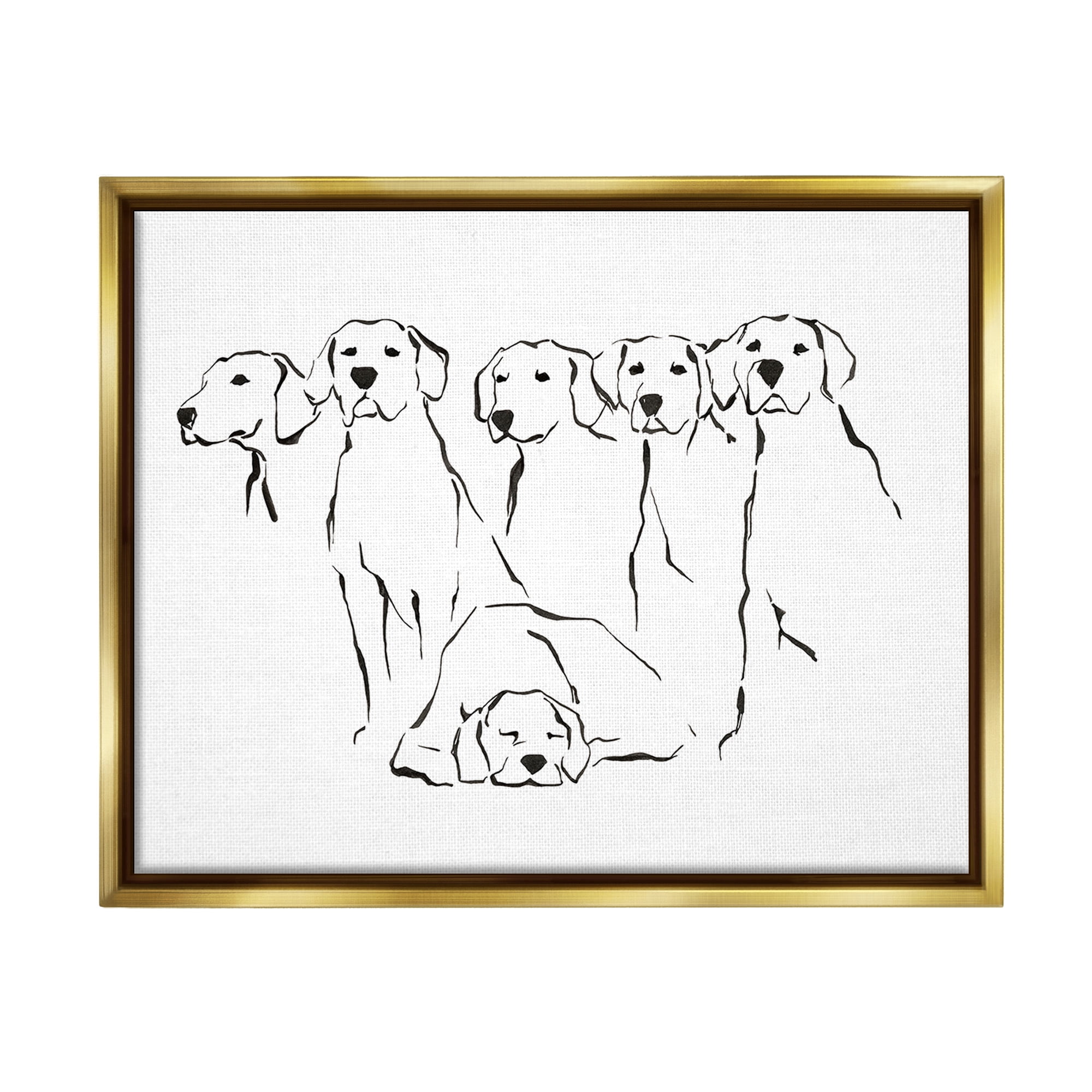 Stupell Industries Minimal Dogs Doodle Animals & Insects Painting Gold Floater Framed Canvas Art Print Wall Art, 21 x 17