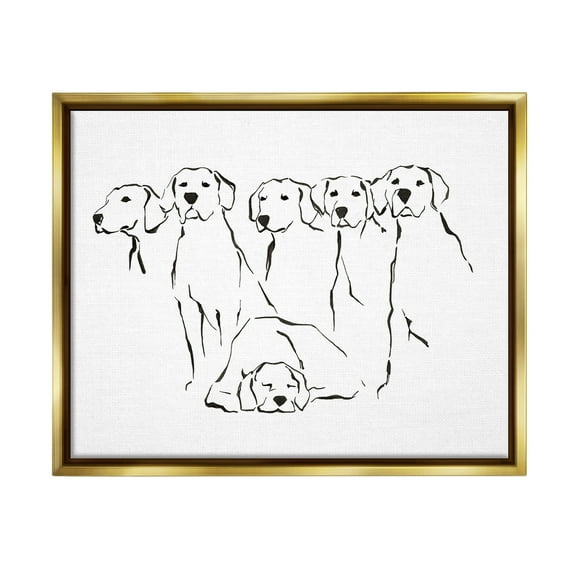 Stupell Industries Minimal Dogs Doodle Animals & Insects Painting Gold Floater Framed Canvas Art Print Wall Art, 31 x 25