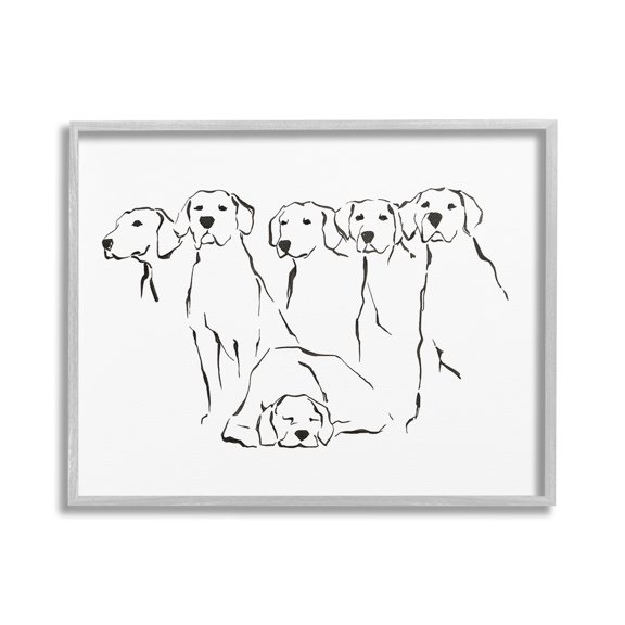 Stupell Industries Minimal Dogs Doodle Animals & Insects Painting Gray Framed Art Print Wall Art, 30 x 24