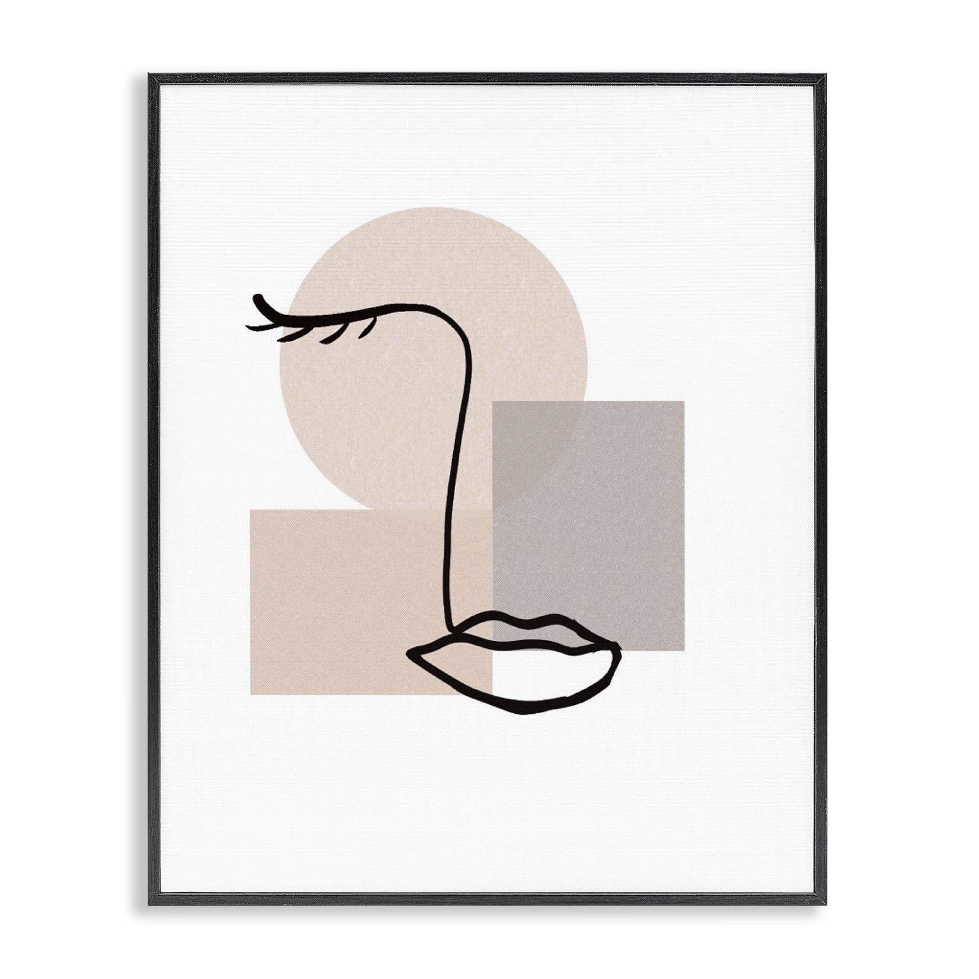 Stupell Industries Minimal Face Portrait Abstract Painting Black Framed Art Print Wall Art, 16 x 20