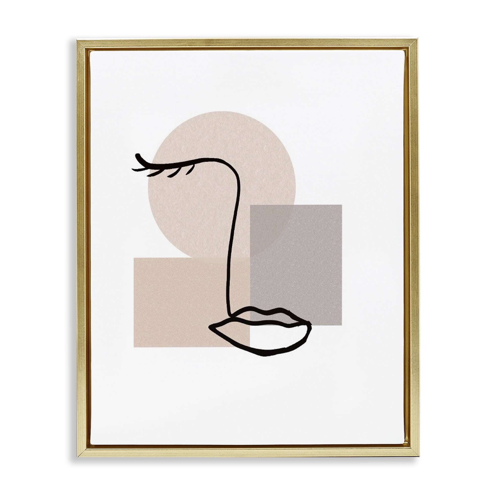 Stupell Industries Minimal Face Portrait Abstract Painting Gold Floater Framed Art Print Wall Art, 17 x 21