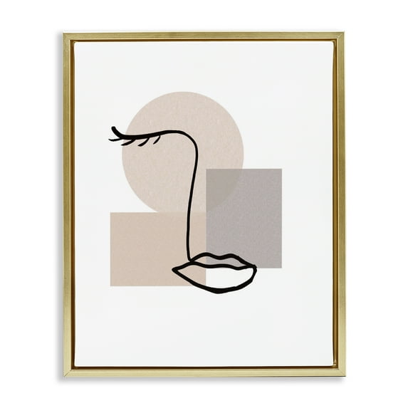 Stupell Industries Minimal Face Portrait Abstract Painting Gold Floater Framed Art Print Wall Art, 25 x 31