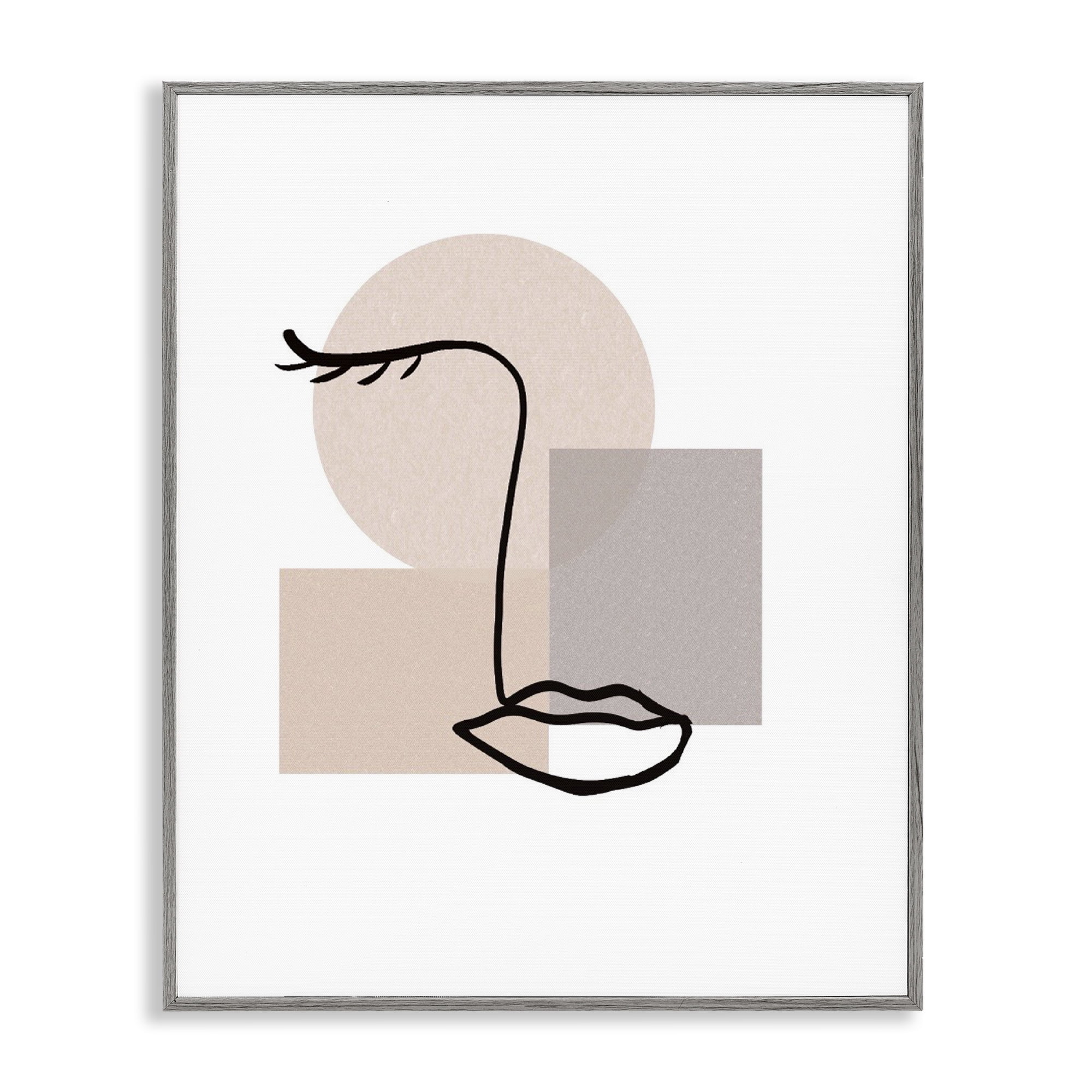 Stupell Industries Minimal Face Portrait Abstract Painting Gray Framed Art Print Wall Art, 16 x 20