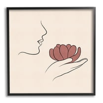 Stupell Industries Minimal Face Profile Holding Blossom Palm Outline Graphic Art Black Framed Art Print Wall Art, Design by JJ Design House LLC