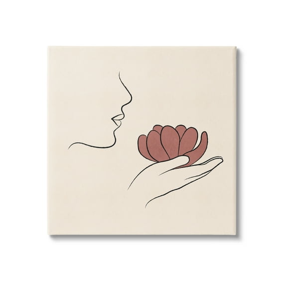 Stupell Industries Minimal Face Profile Holding Blossom Palm Outline Graphic Art Gallery Wrapped Canvas Print Wall Art, Design by JJ Design House LLC