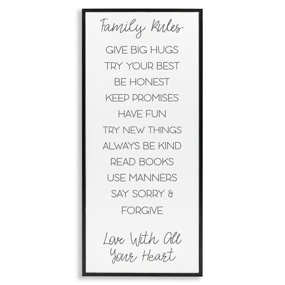 Stupell Industries Minimal Family Rules Typography Painting Black Framed Art Print Wall Art, 10 x 24