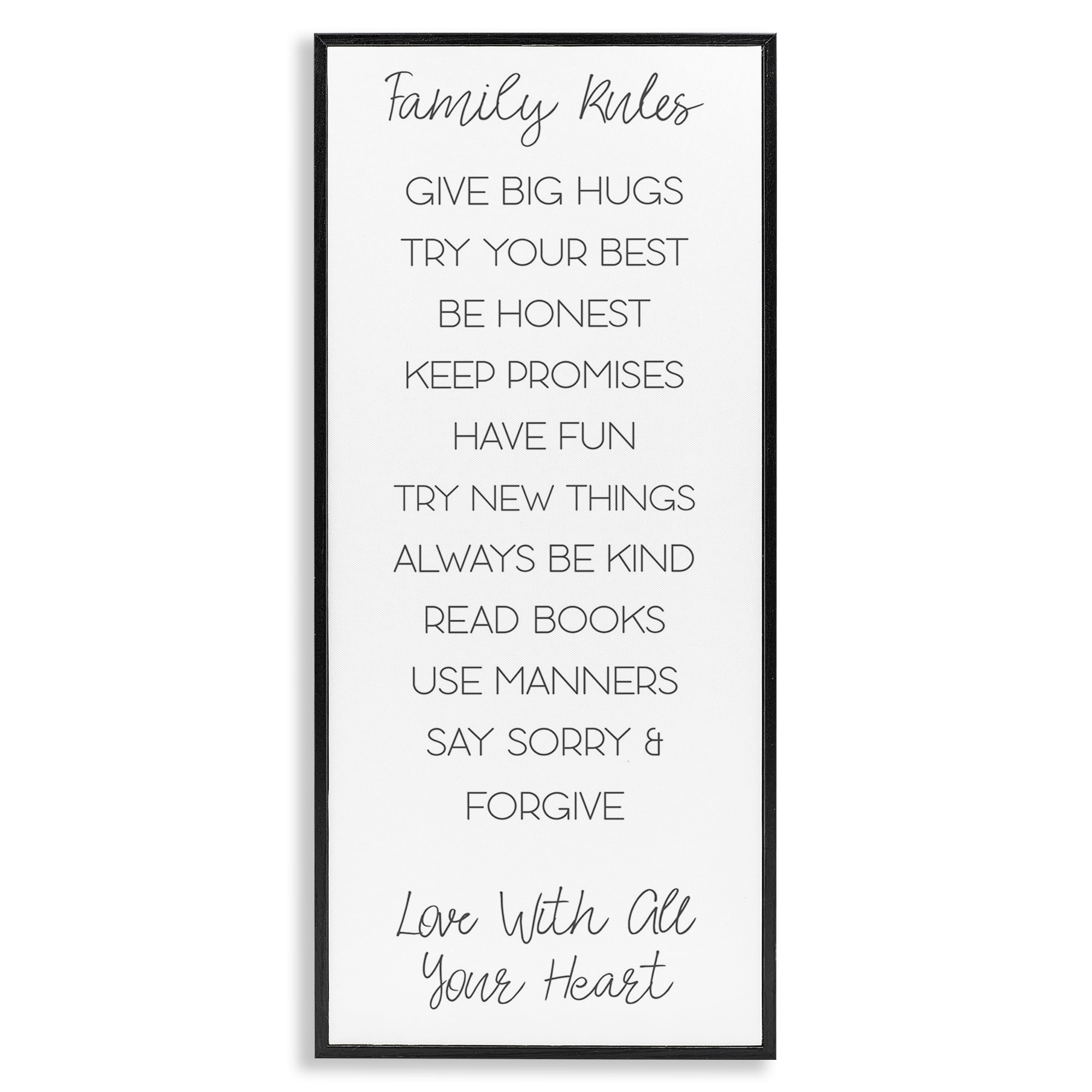 Stupell Industries Minimal Family Rules Typography Painting Black Framed Art Print Wall Art, 13 x 30