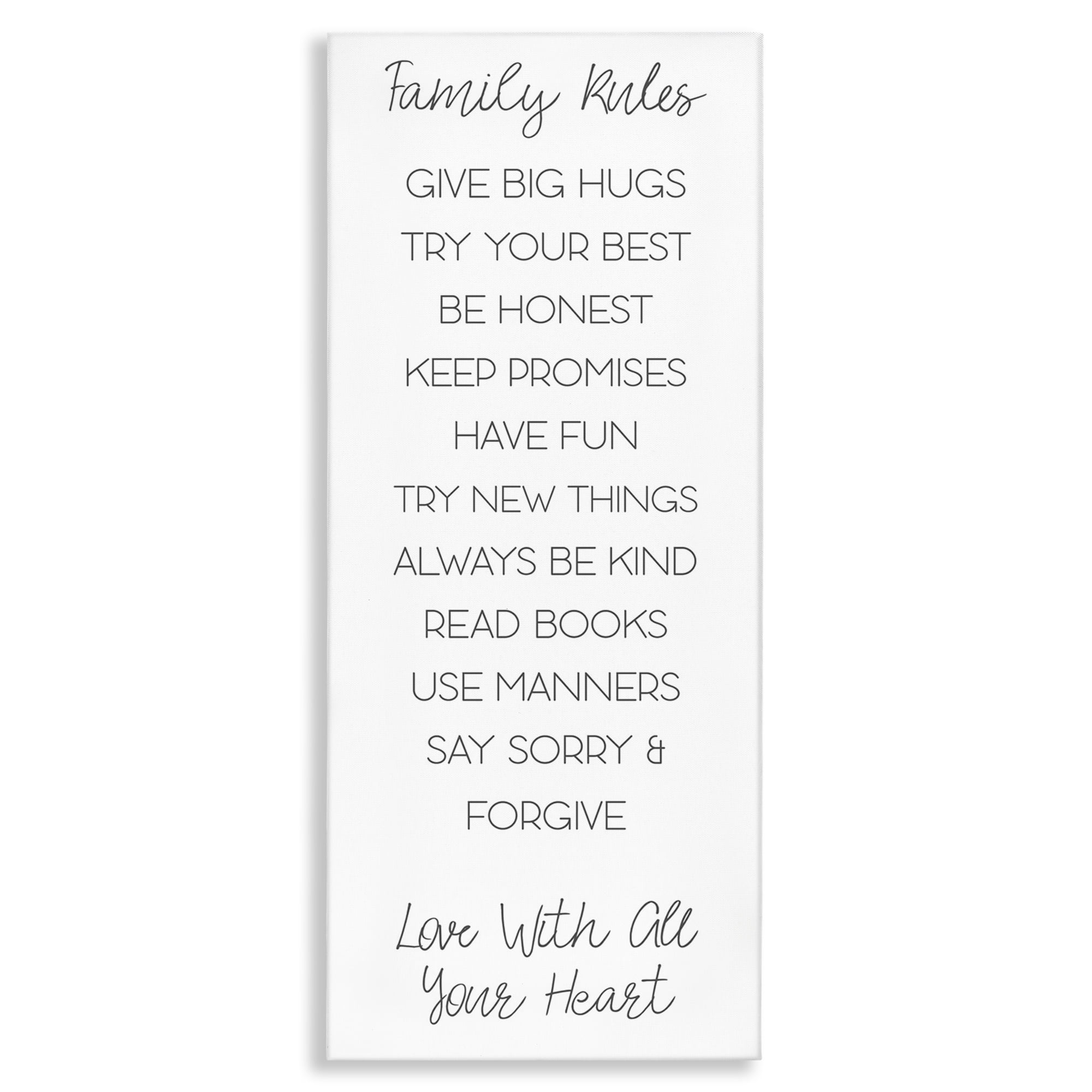 Stupell Industries Minimal Family Rules Typography Painting Gallery Wrapped Canvas Art Print Wall Art, 20 x 48