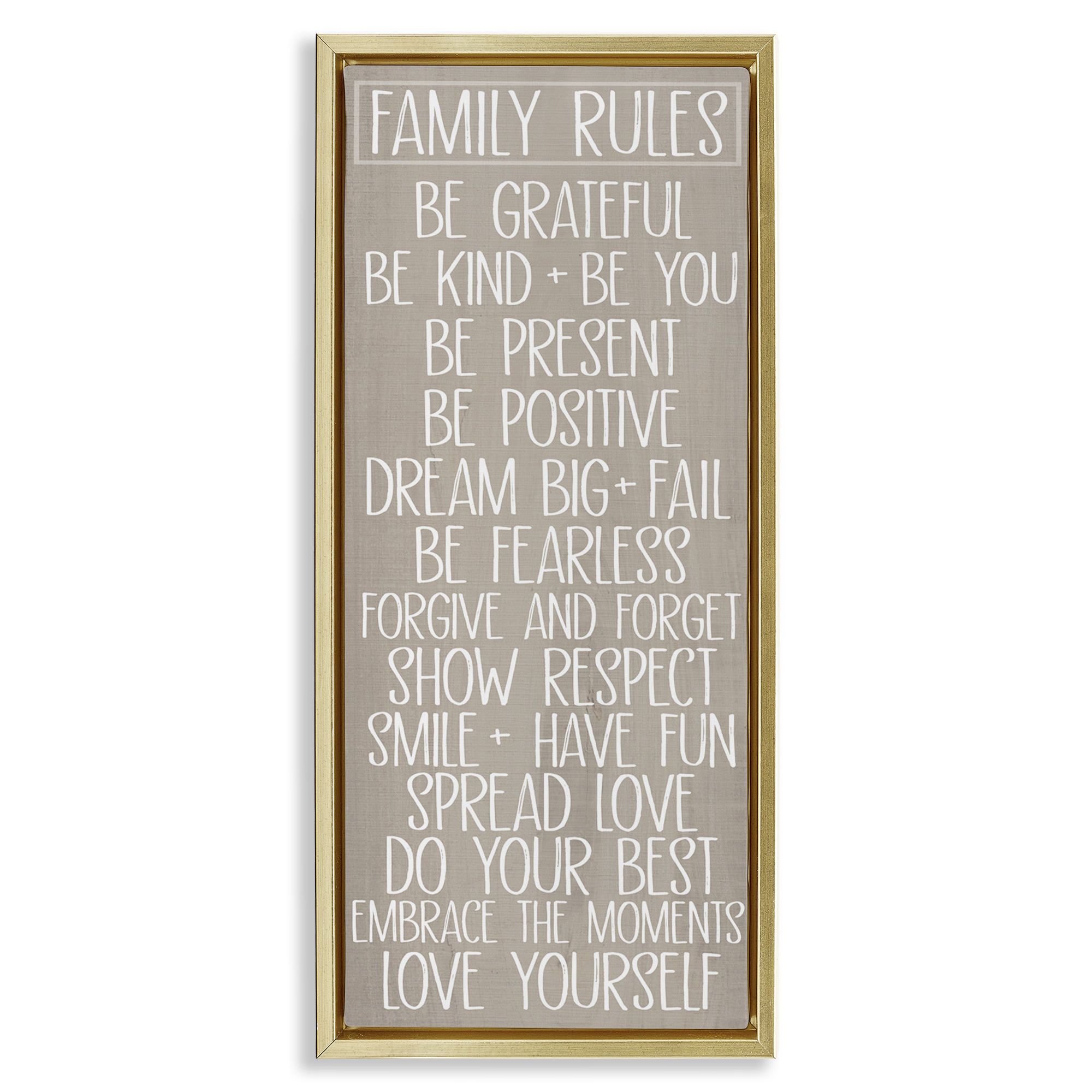 Stupell Industries Minimal Family Rules Typography Painting Gold Floater Framed Art Print Wall Art, 15 x 31