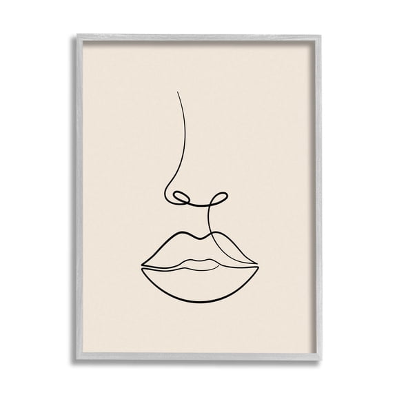 Stupell Industries Minimal Female Face Line Doodle Graphic Art Gray Framed Art Print Wall Art, Design by JJ Design House LLC