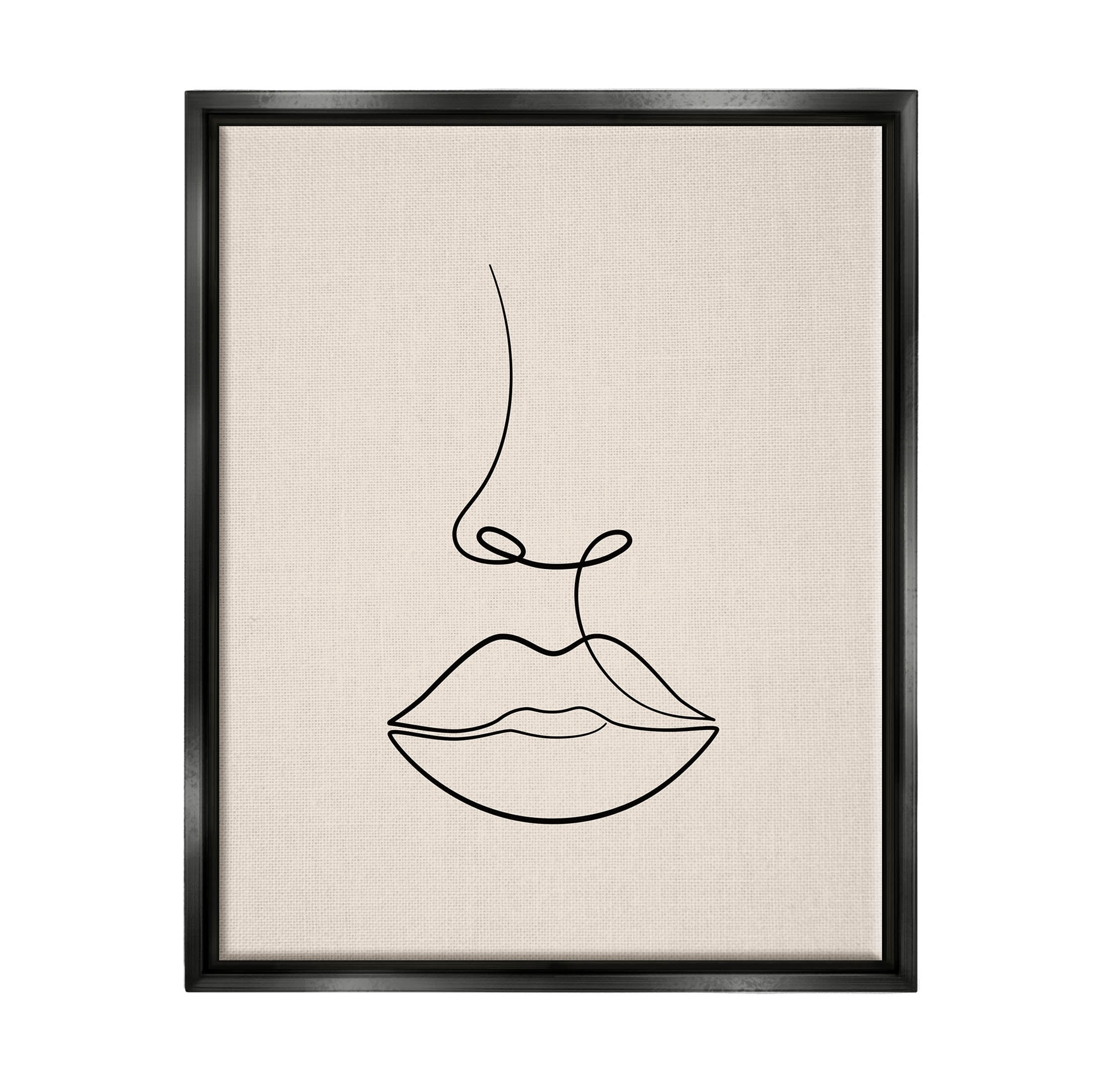 Stupell Industries Minimal Female Face Line Doodle Graphic Art Jet Black Floating Framed Canvas Print Wall Art, Design by JJ Design House LLC
