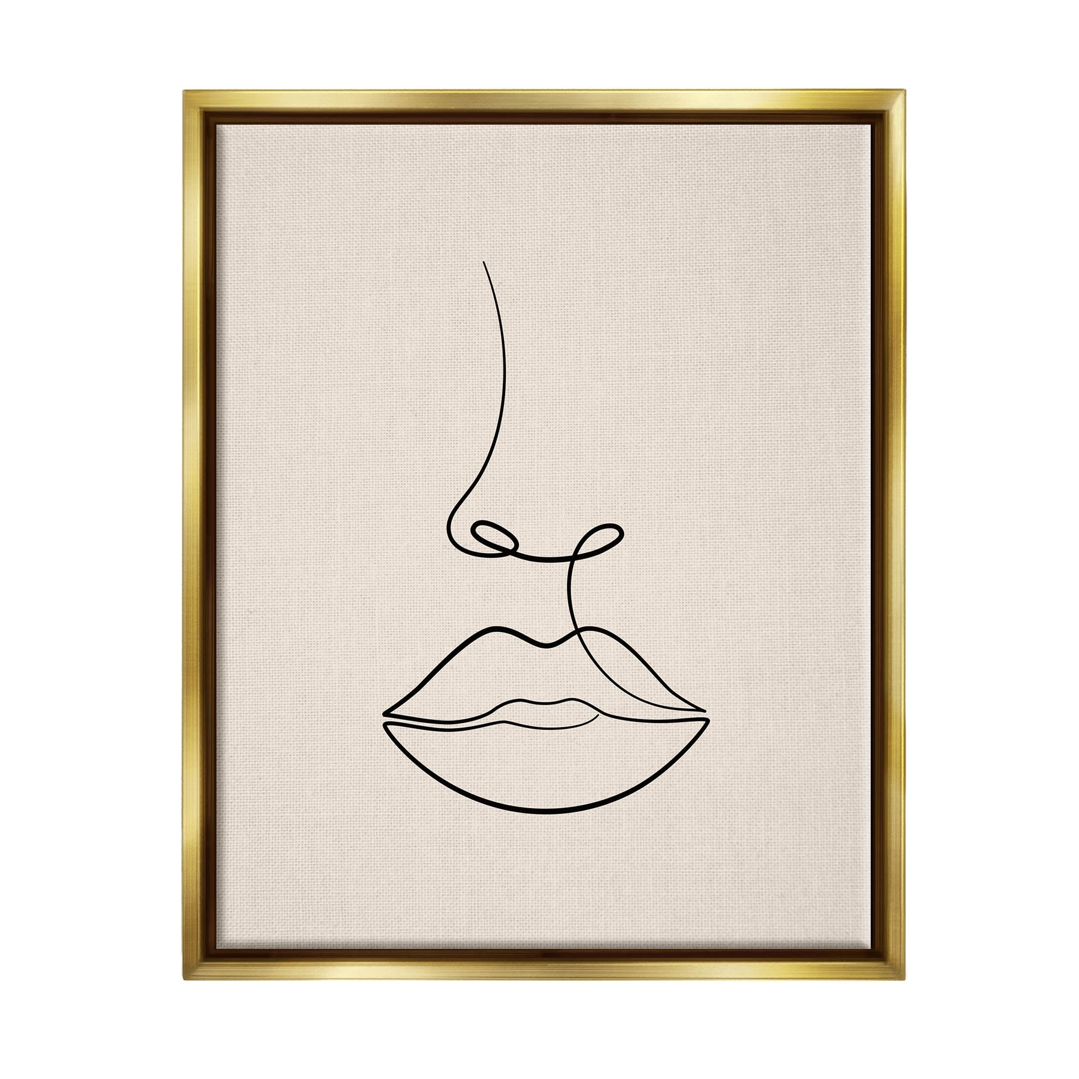 Stupell Industries Minimal Female Face Line Doodle Graphic Art Metallic Gold Floating Framed Canvas Print Wall Art, Design by JJ Design House LLC