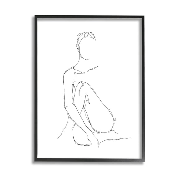 Stupell Industries Minimal Female Figure Drawing Contour Linework Black Framed, 11 x 14, Design by Ethan Harper