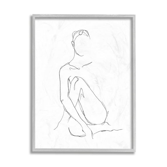 Stupell Industries Minimal Female Figure Drawing Contour Linework Grey Framed, 16 x 20, Design by Ethan Harper