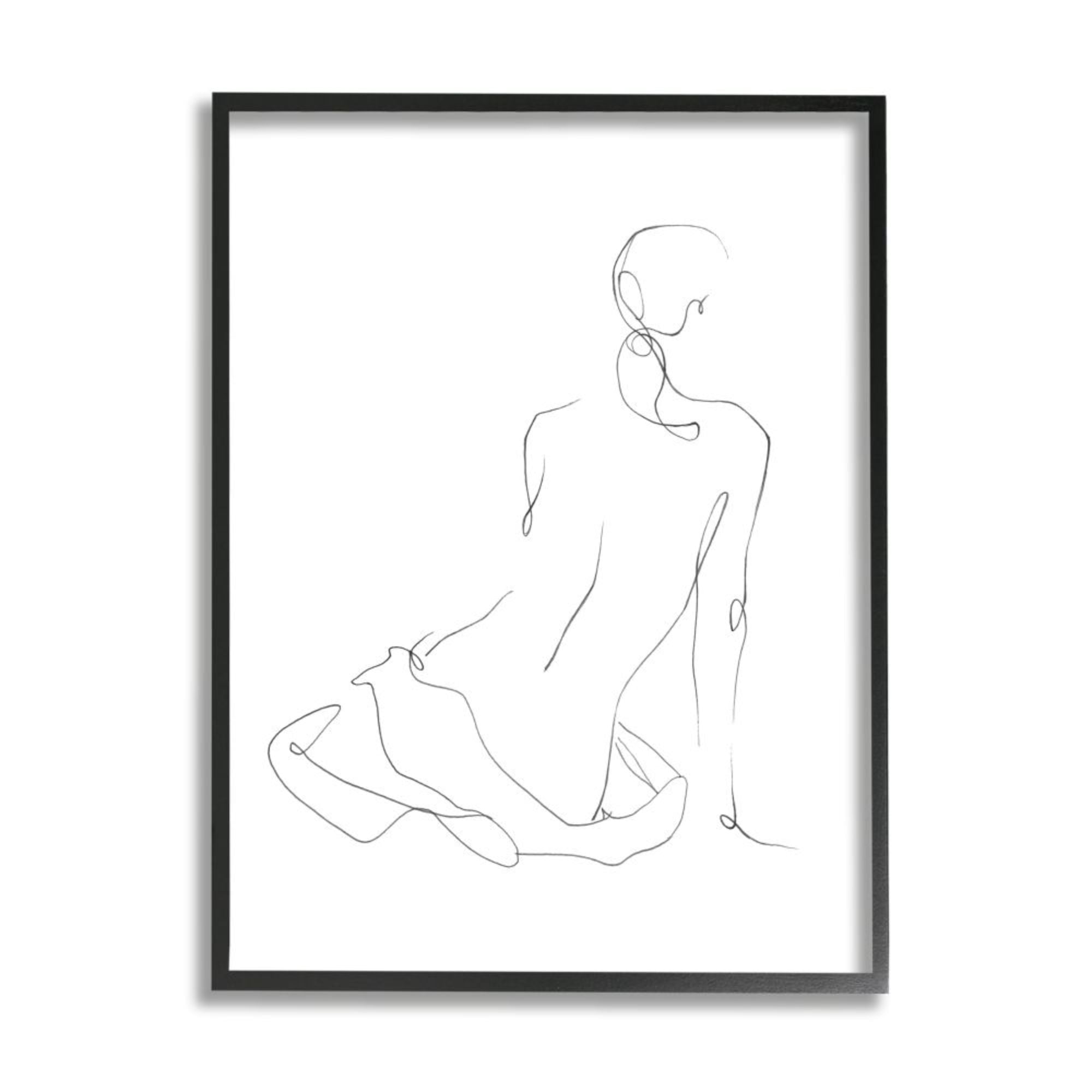 Stupell Industries Minimal Female Gesture Linework Figure Sketch Design by Ethan Harper, 16" x 20", Black Framed