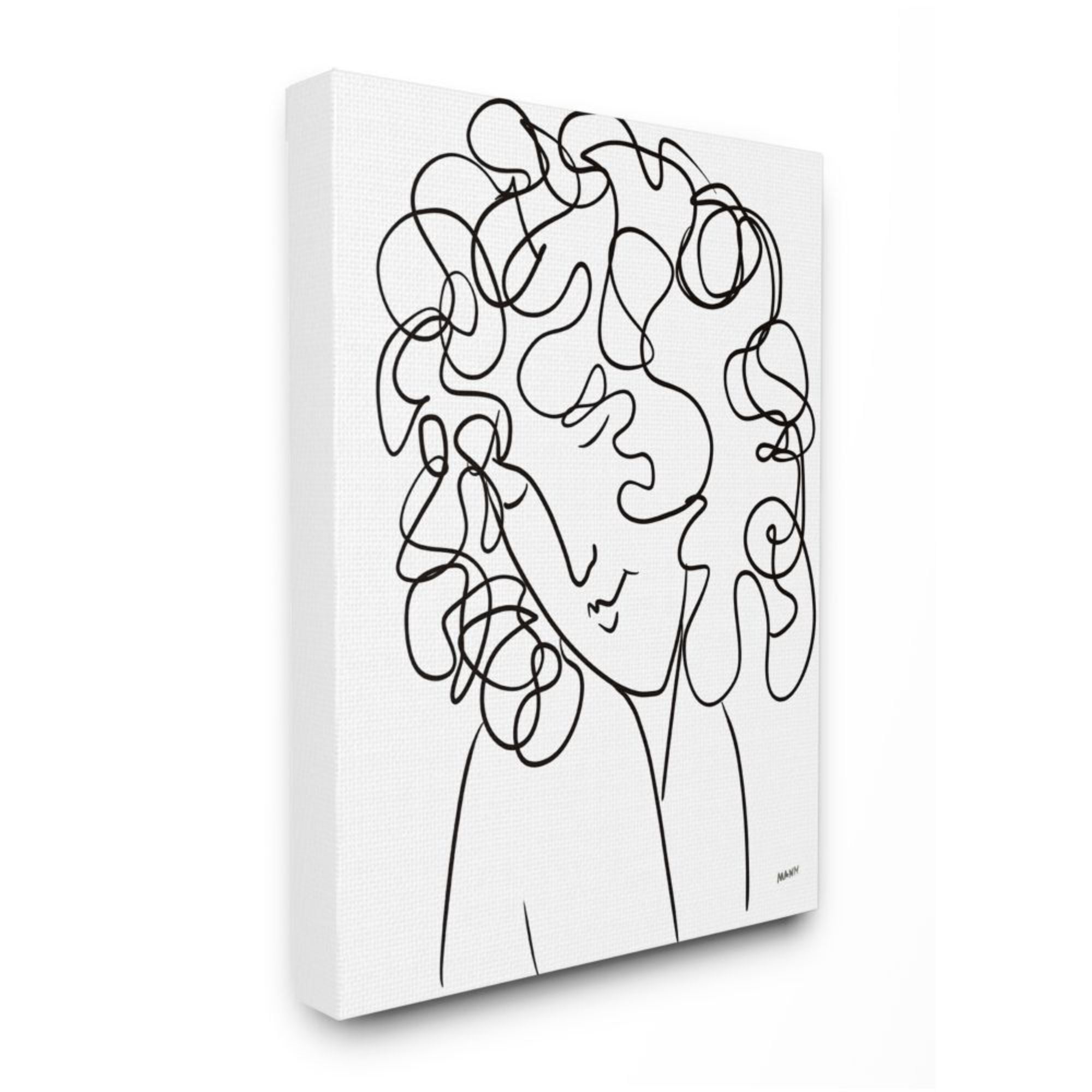 Stupell Industries Minimal Female Linework Portrait Curly Hair Detail Design by Patti Mann, 30" x 40"