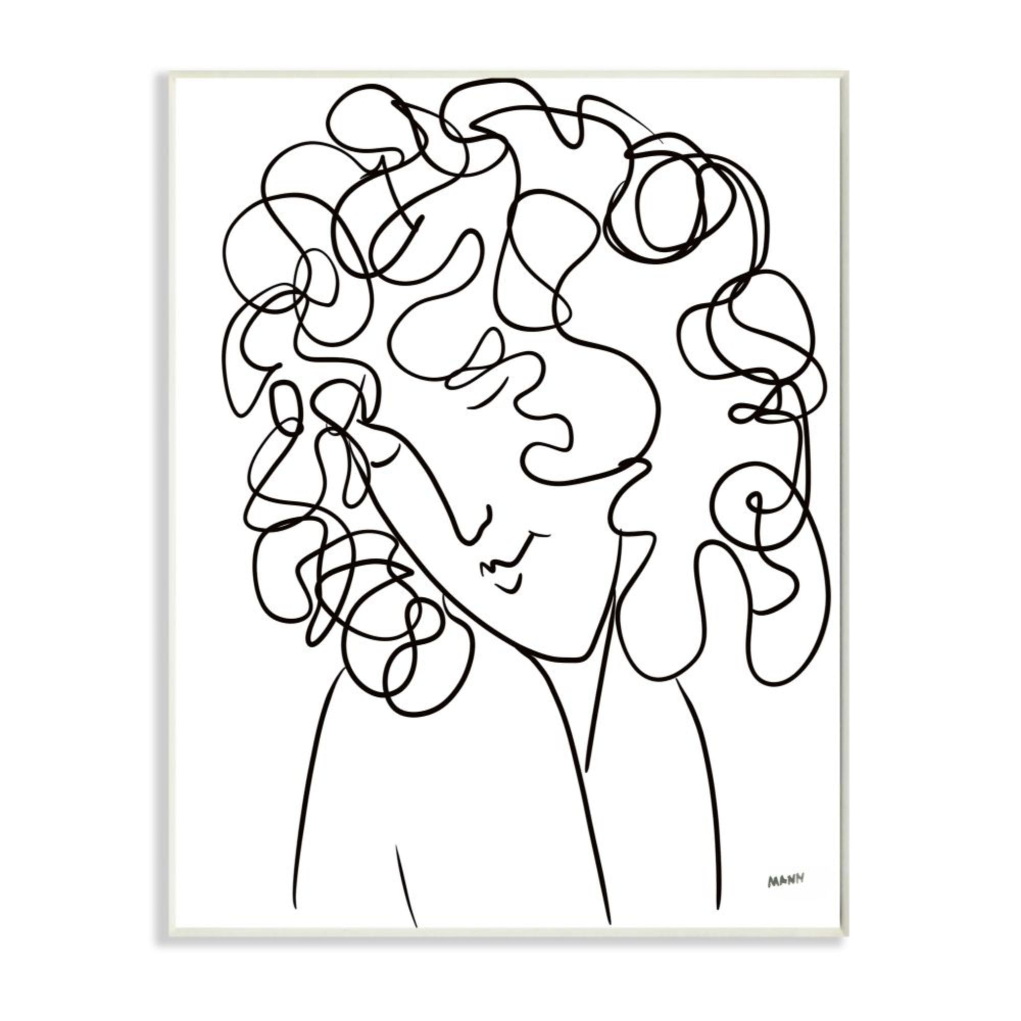 Stupell Industries Minimal Female Linework Portrait Curly Hair Detail Design by Patti Mann